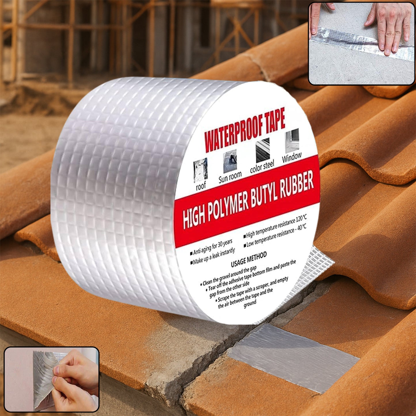 High Polymer Butyl Rubber Waterproof Tape - 100mm Width, Heavy Duty Leak Repair - Happy Price - Image 7