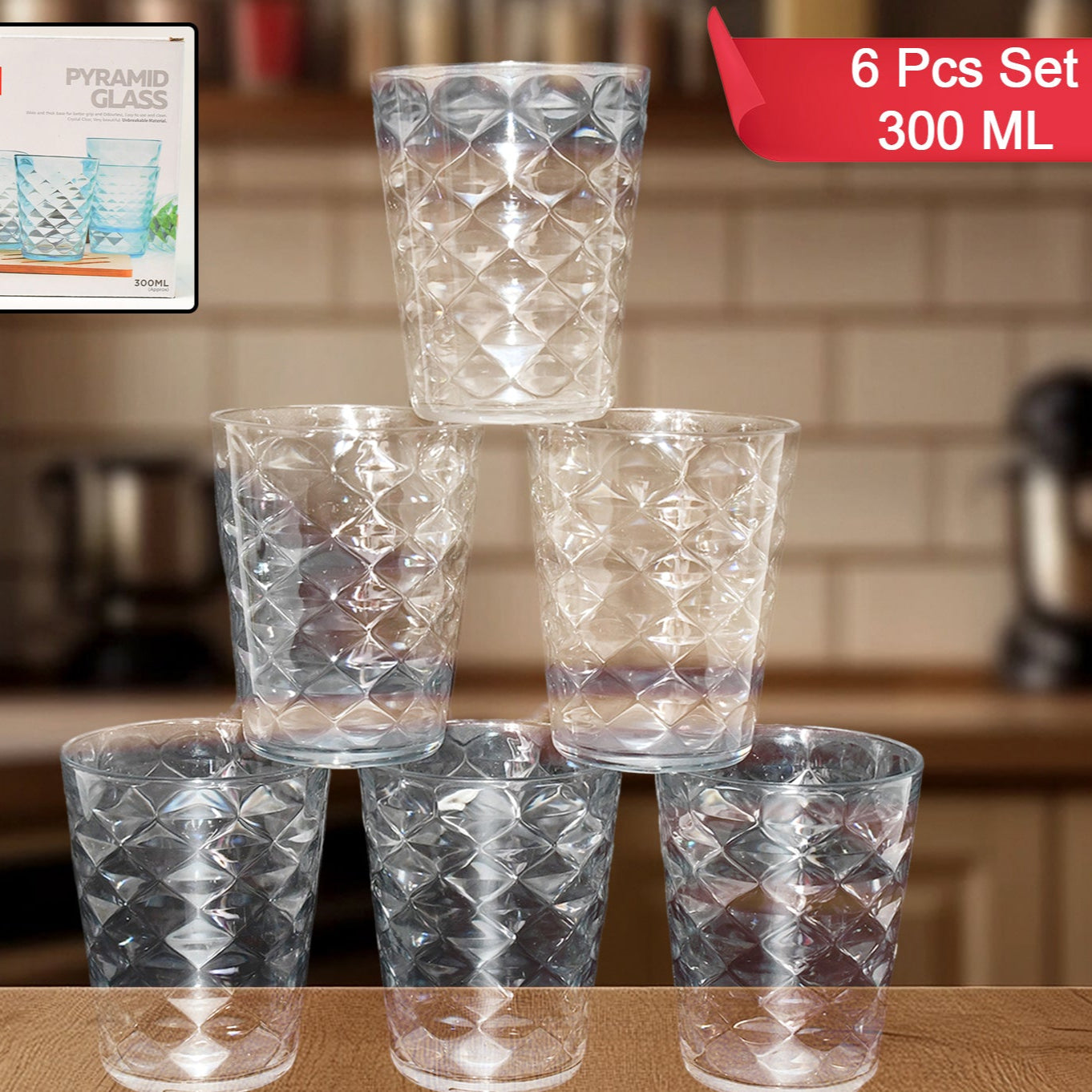 Apex Pyramid Design Unbreakable Plastic Glass  300 Ml - Happy Price - Image 1