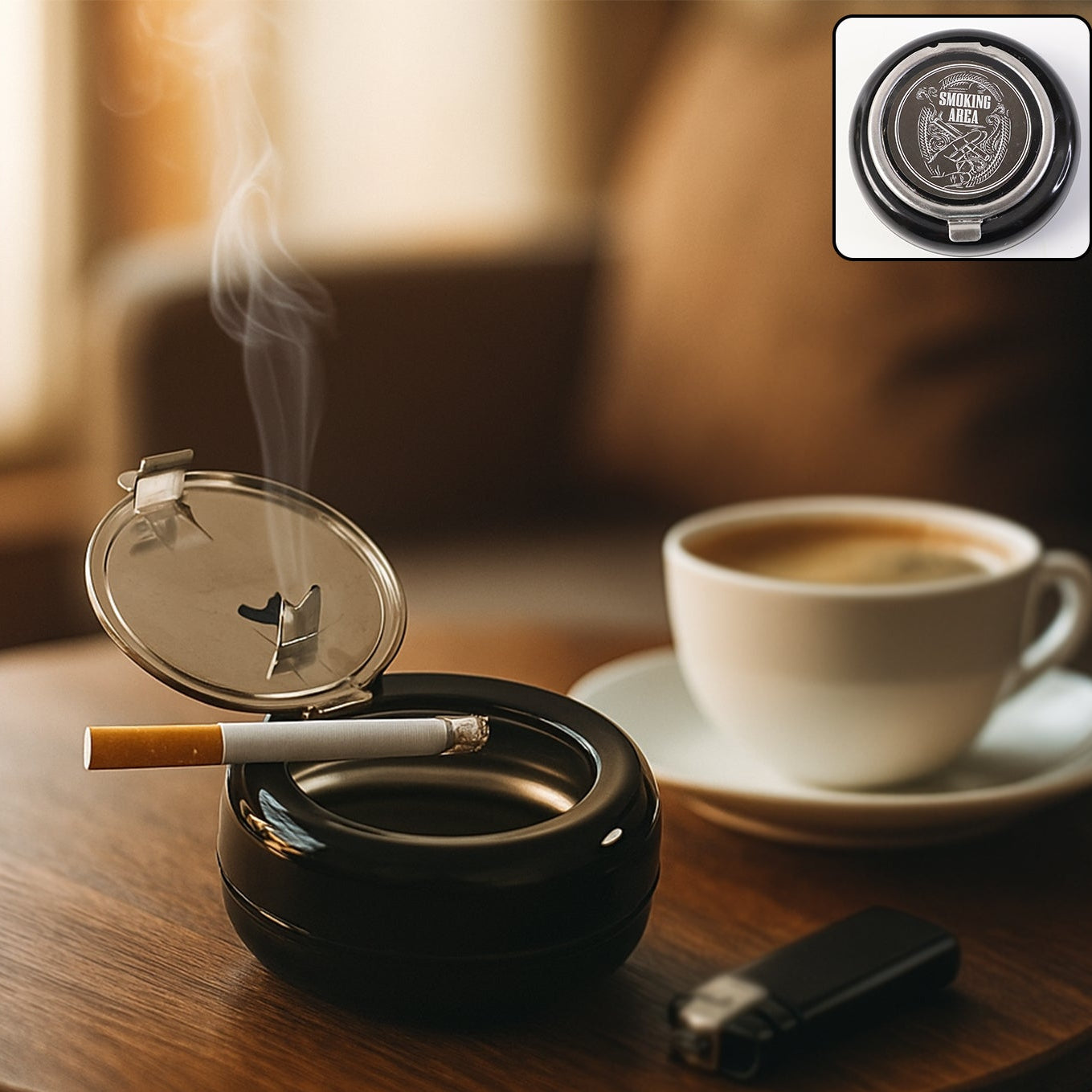 Round Smokeless Ashtray with Lid - Portable & Odor Control (1 Pc) - Happy Price - Image 1