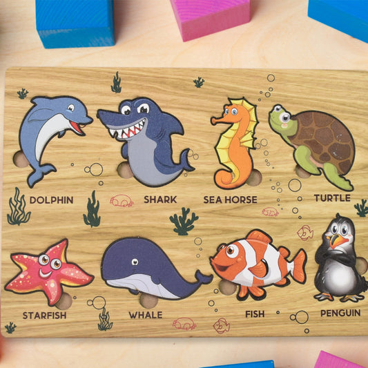 Seawater Animal Wooden Puzzle Learning Educational Board (1 Set) - Happy Price - Image 1