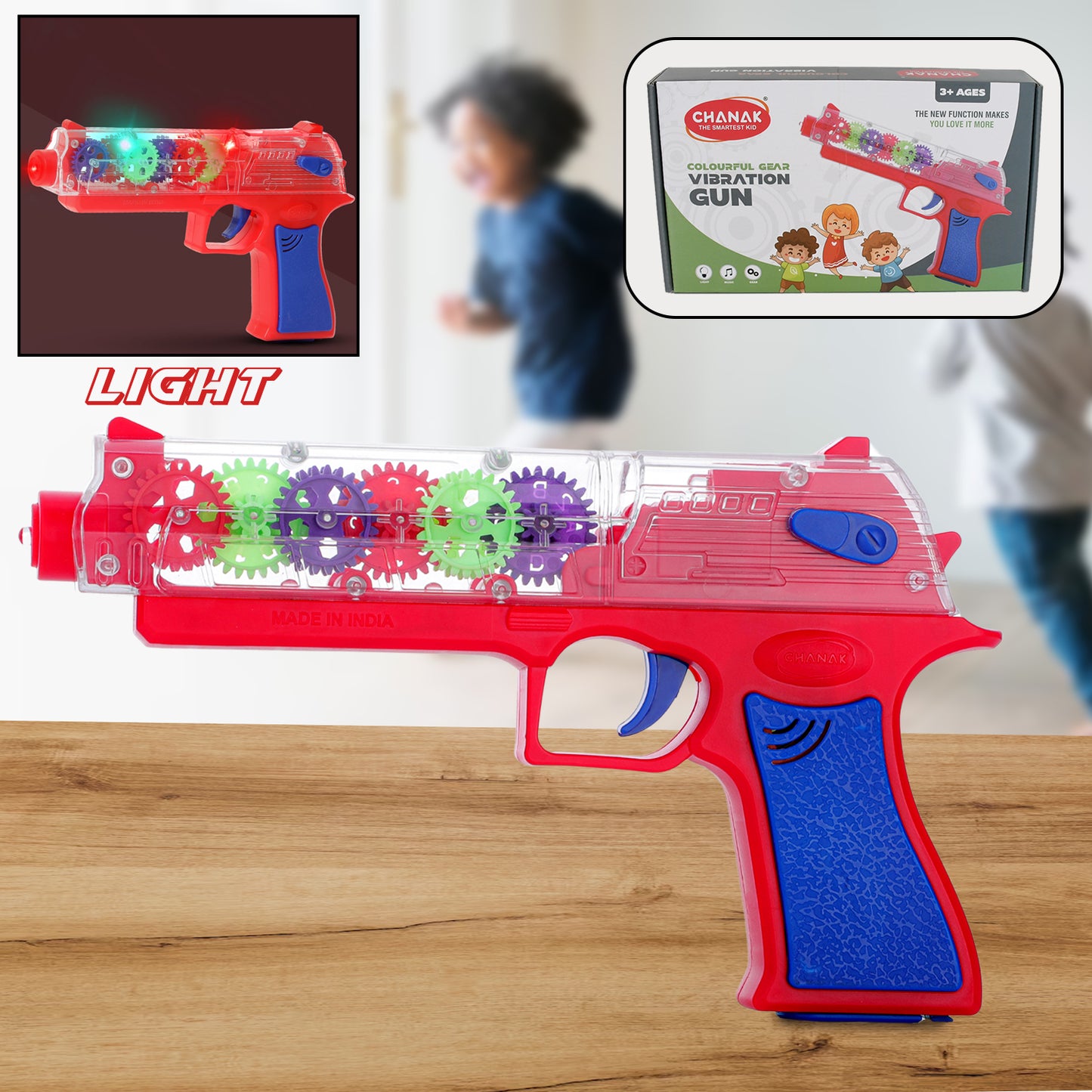 Plastic Gear Simulation Toy Gun For Kids Pretend Play Gun Toys With 3d Flashing Lights And Exciting Music Electric Laser Toy Guns With Rotating Gear Mechanism Toy For Birthday Gift For Kids 3+ Years (Pack Of 1) - Happy Price - Image 2