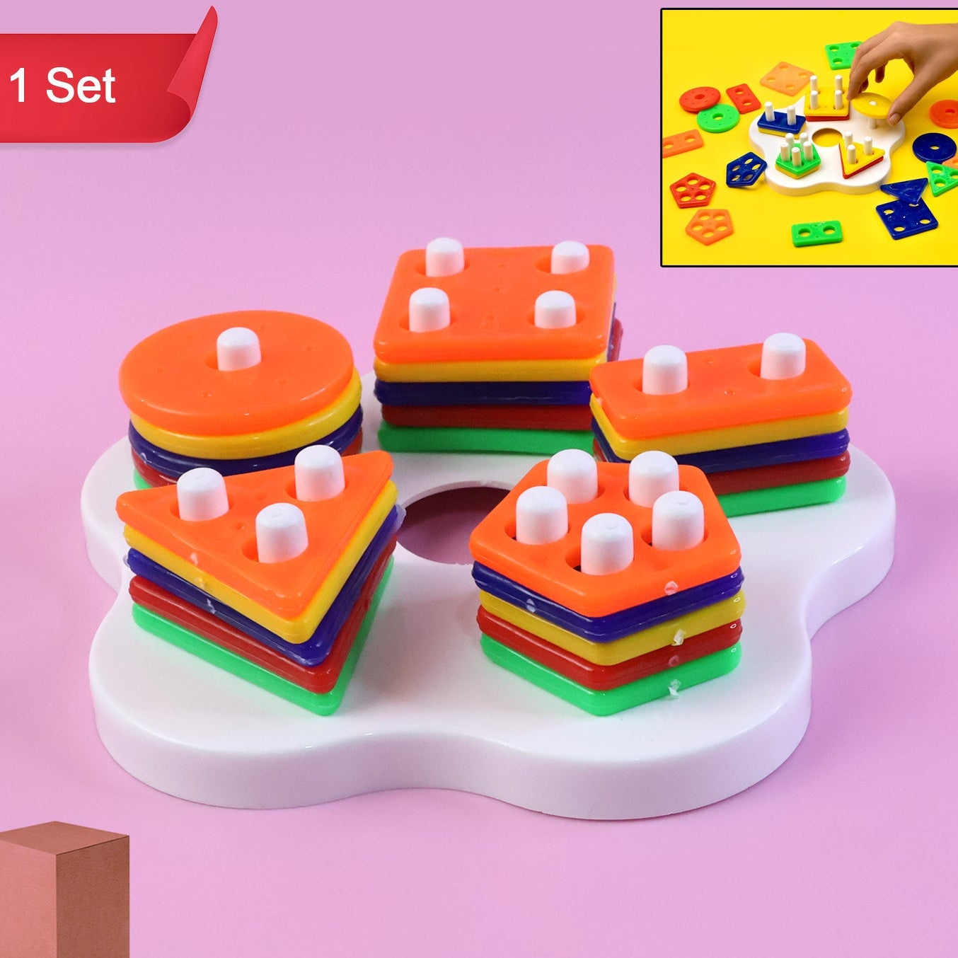 Geometric Shape Stacking and Sorting Toy for Toddlers - Happy Price - Image 1