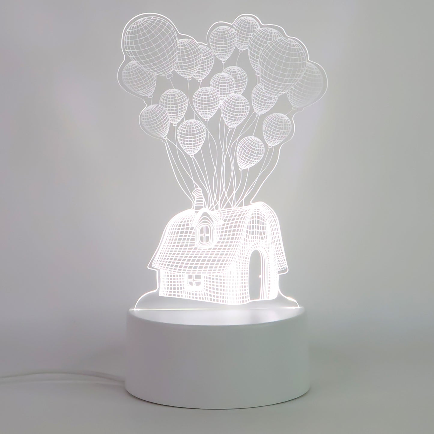 3D Illusion LED Night Lamp - House & Balloons Design, USB Powered Decorative Light - Happy Price - Image 2