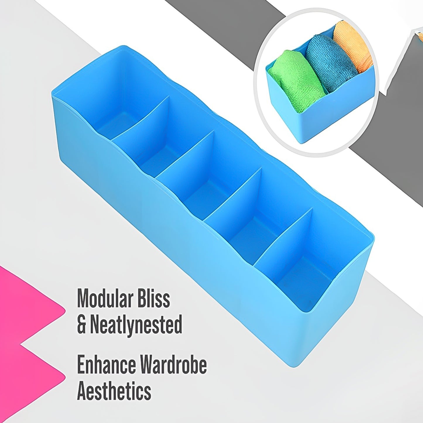 5-compartments Sockshandkerchiefunderwear Storage Box Socks Drawer Closet Organizer Storage Boxes (Pack Of 4) - Happy Price - Image 5