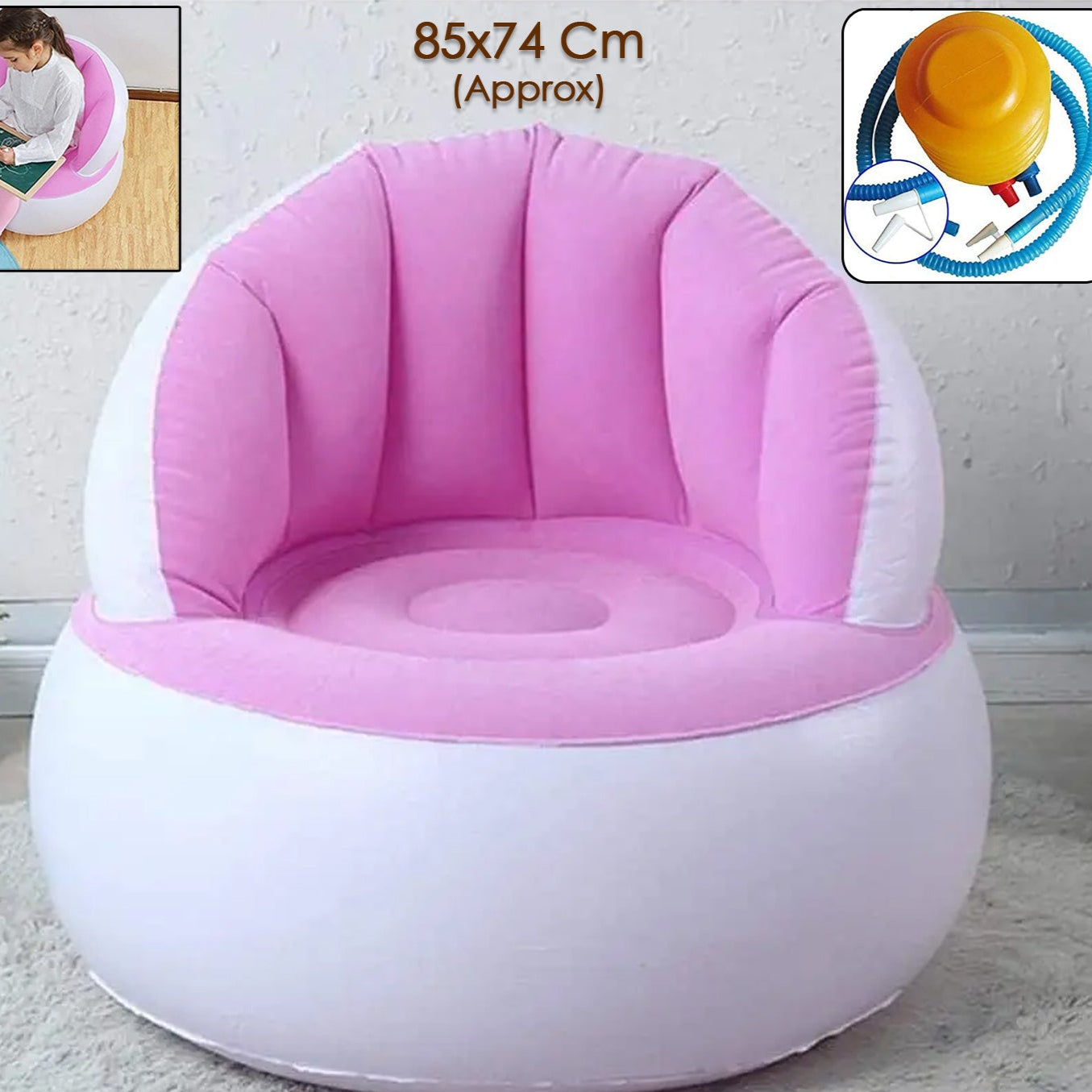 Kids Inflatable Sofa Chair With Backrest  Foot Air Pump With Hose (1 Set  85x74 Cm Approx) - Happy Price - Image 1