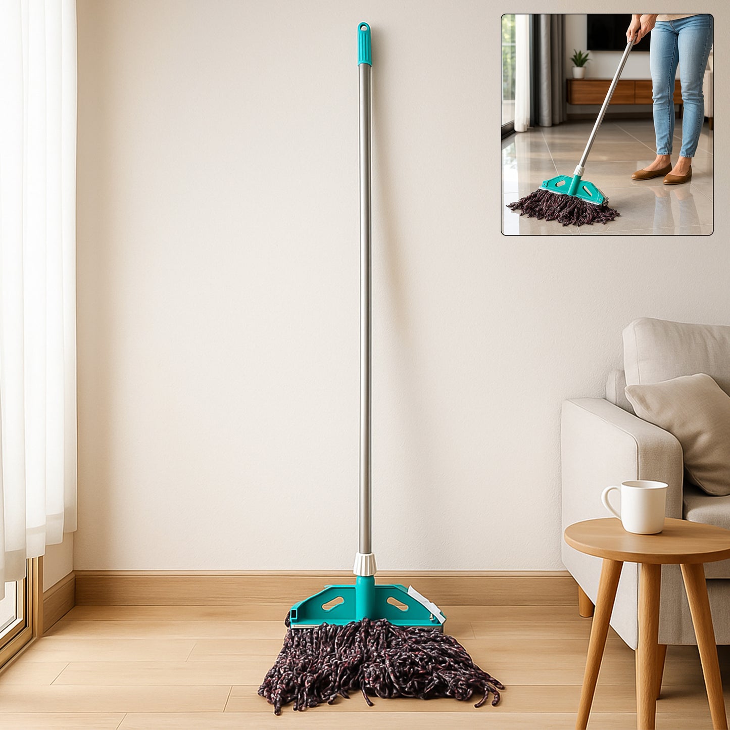 Cotton Yarn Floor Mop with Long Handle - 1 Pc - Happy Price - Image 2