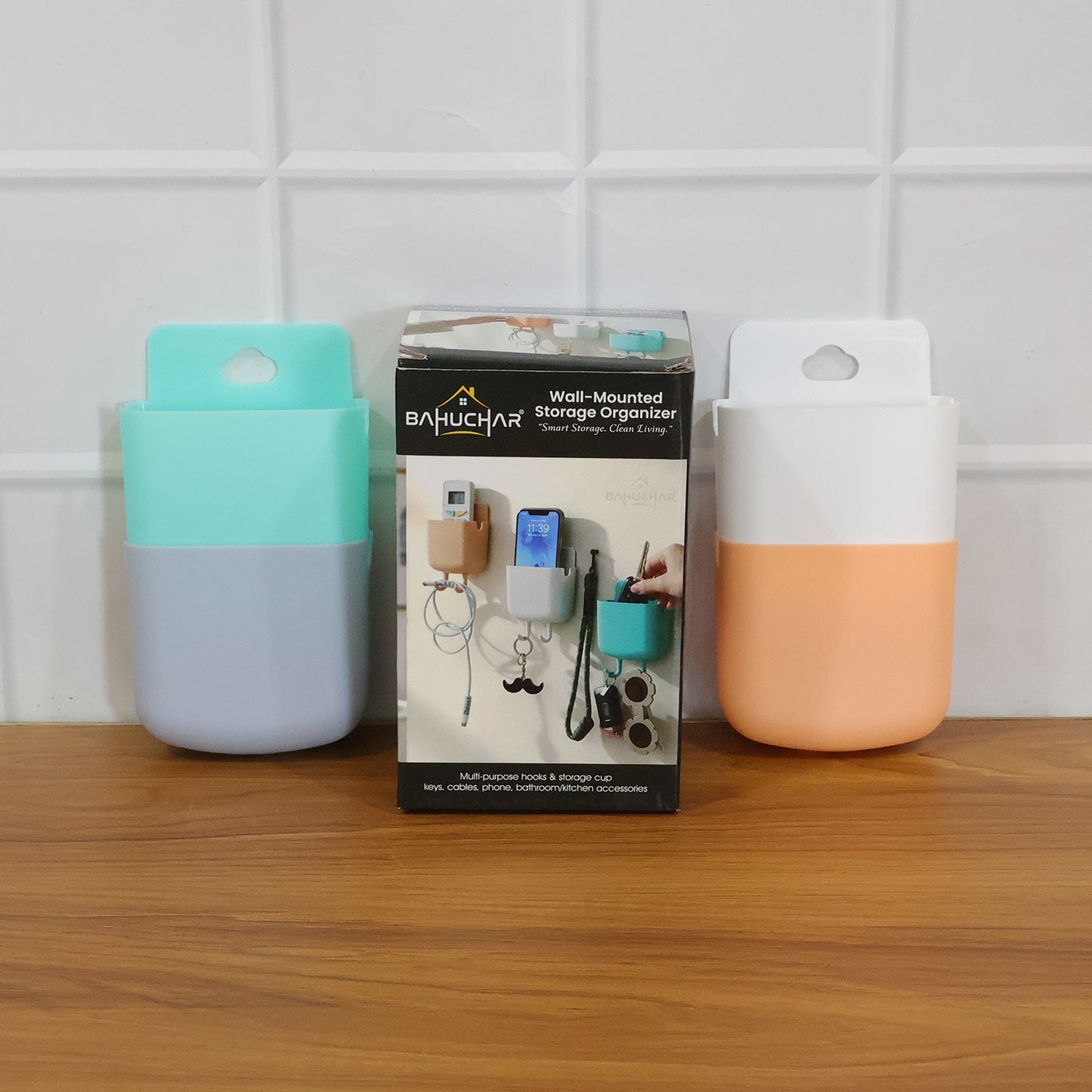 Set of 4 Plastic Wall Mount Holders for Mobile Charging & Accessories - Happy Price - Image 7