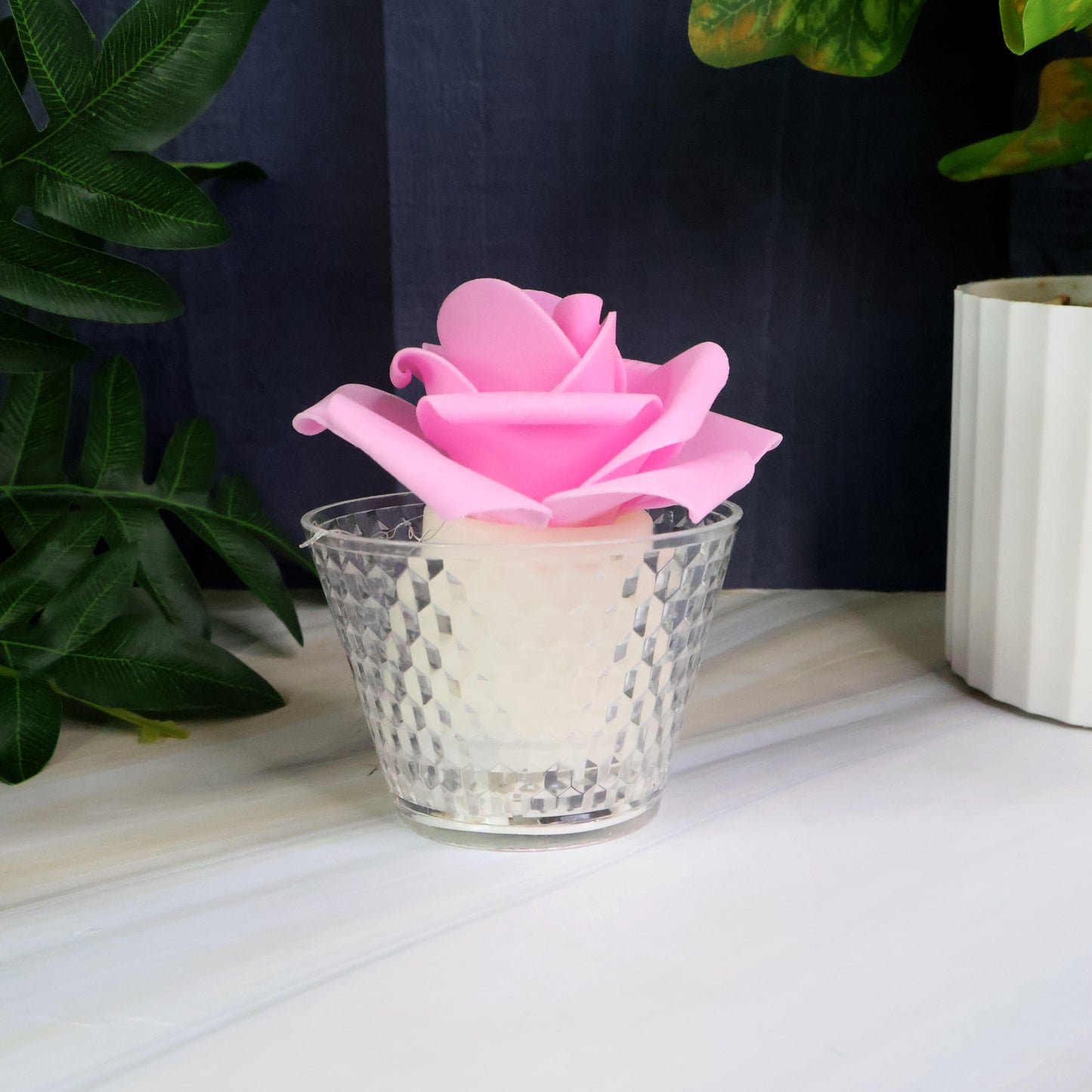 12 Pc Rose Shaped Flameless LED Candles with Glass Holder - Warm Glow Decorative Lights - Happy Price - Image 6