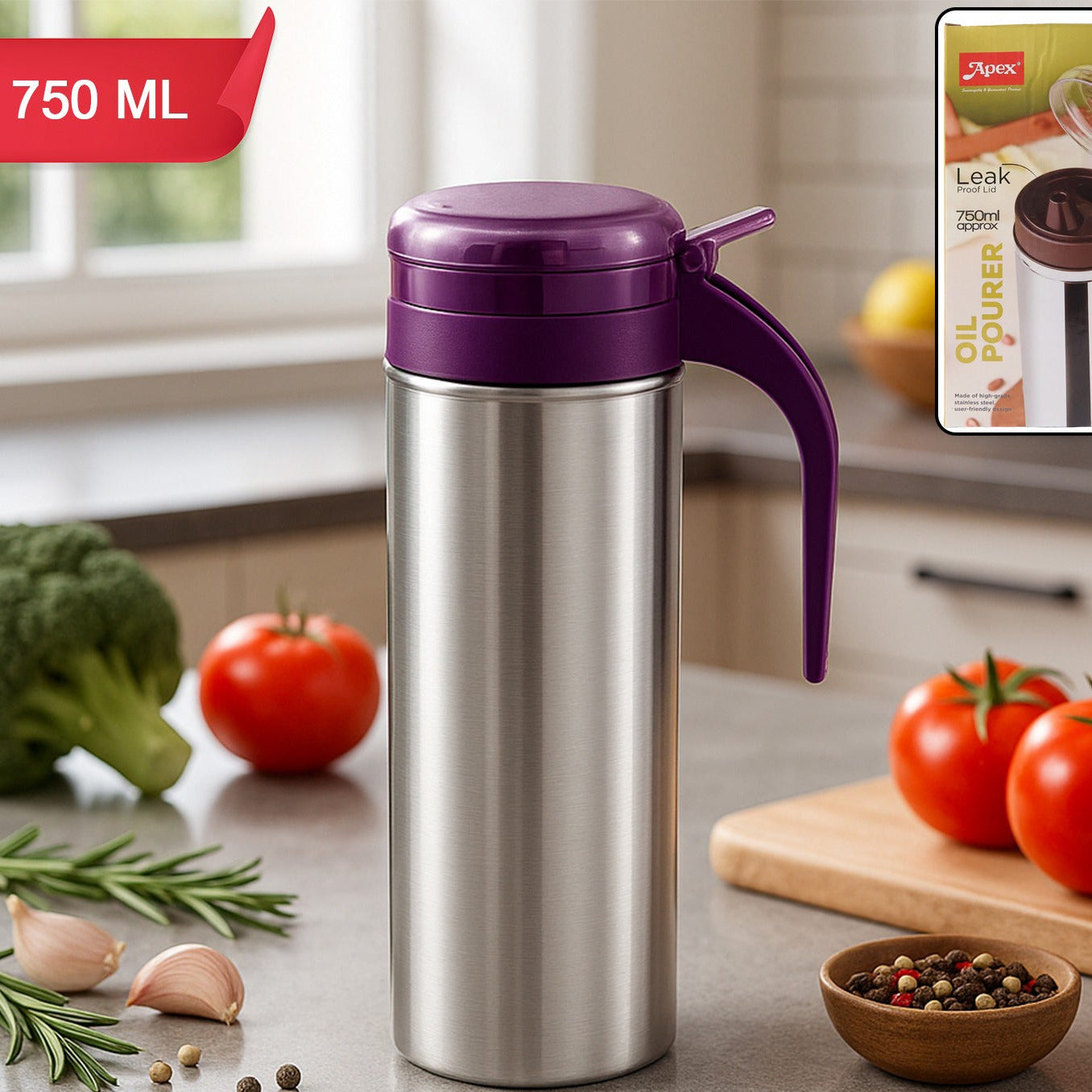 Stainless Steel Oil Pourer Dispenser - 750ml Approx. Capacity with Anti-Drip Spout - Happy Price - Image 1
