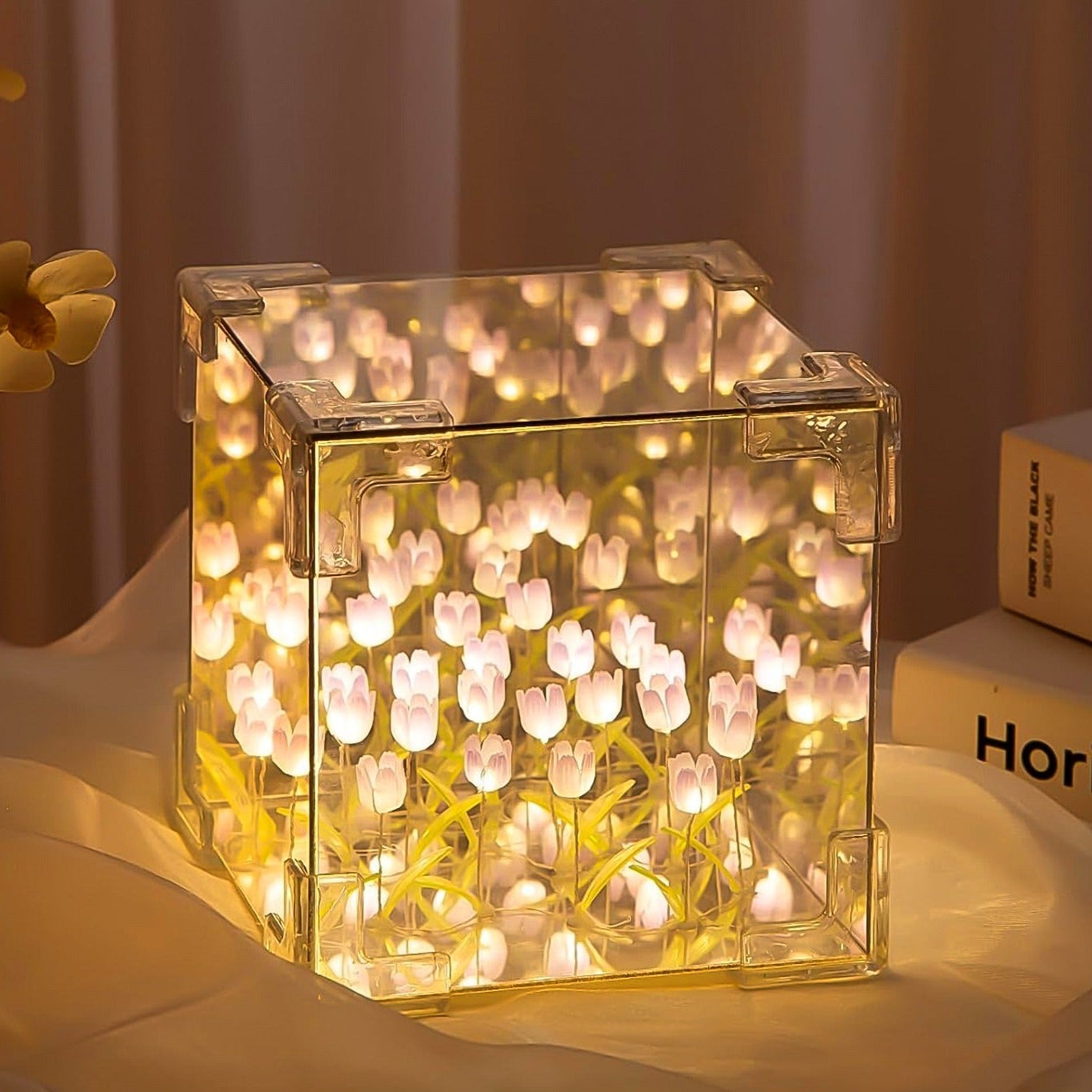 Cube Tulip Night Lamp  Led Decorative Nights Lamp For Bedroom (Multicolor  1 Set) - Happy Price - Image 1