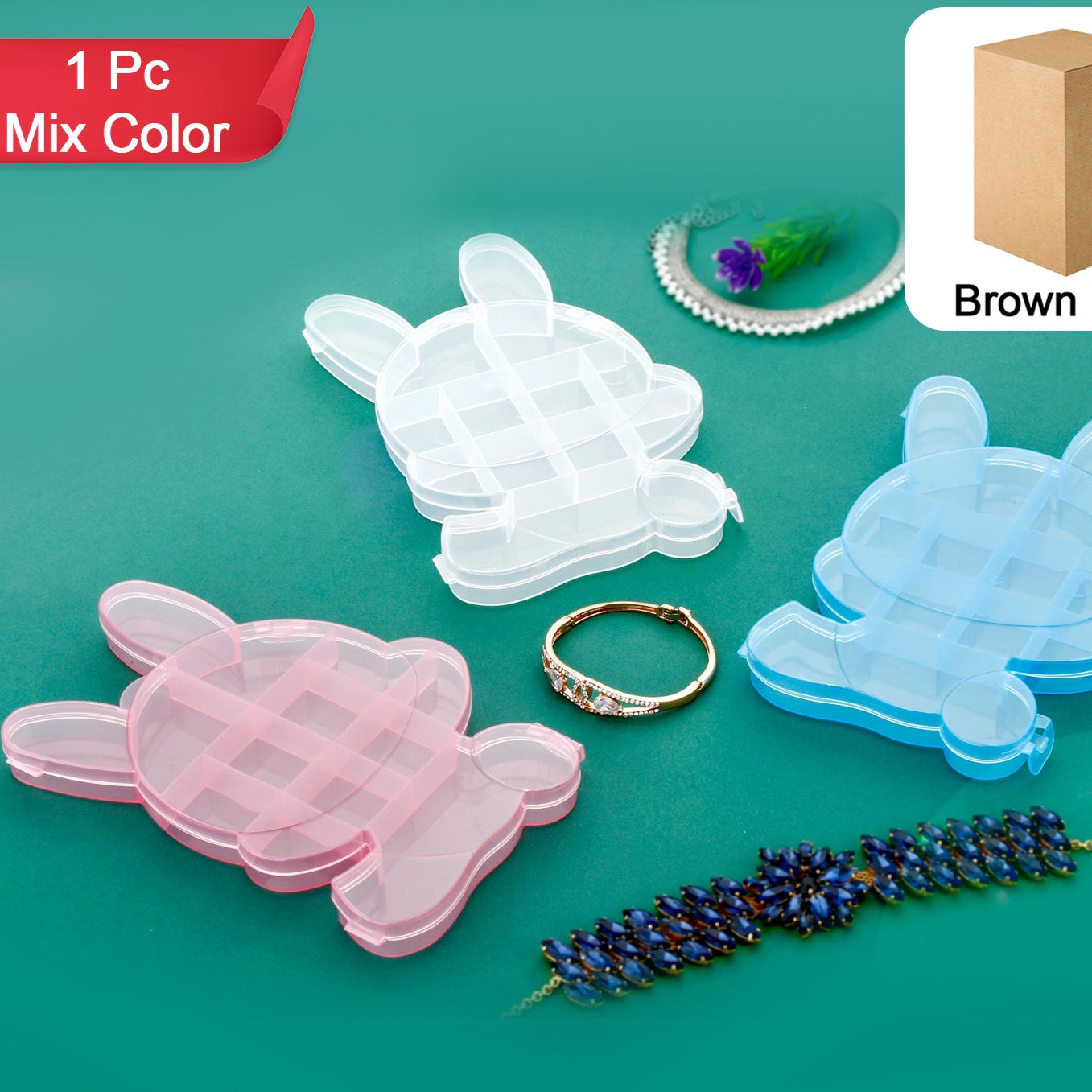 Transparent Cartoon Bear Clear Plastic Storage Box Jewelry Box Jewelry Organizer Holder Cabinets For Small Objects (1 Pc) - Happy Price - Image 1