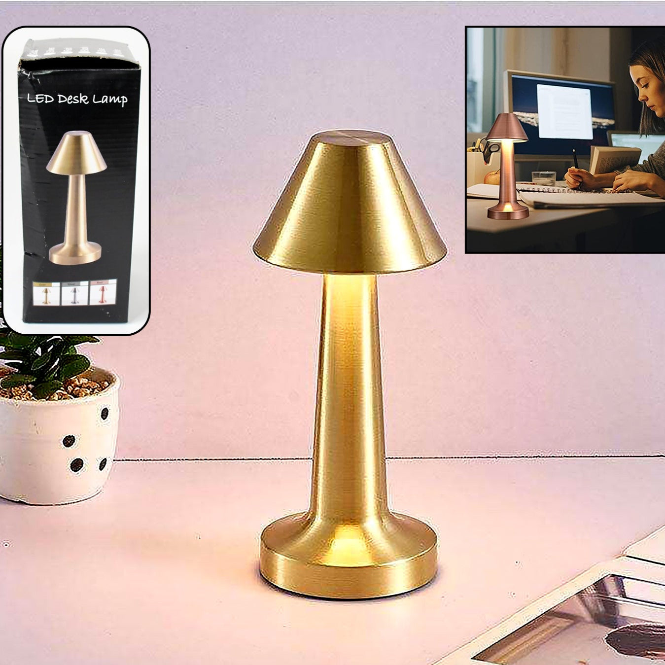 Portable LED Table Lamp with Touch Control, USB Rechargeable, 3 Color Modes, Dimmable - Happy Price - Image 1