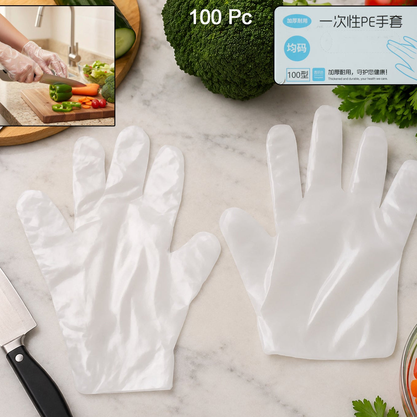 100 Pc Clear Disposable Plastic Gloves for Kitchen and Cleaning - Happy Price - Image 1