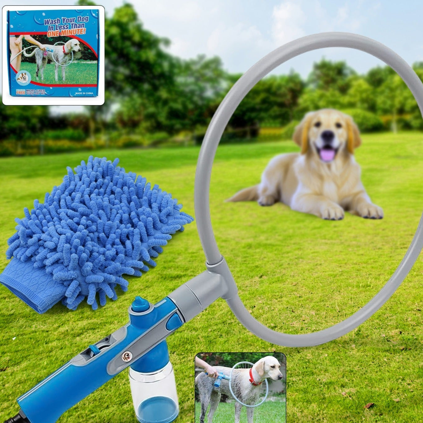 Pet Shower Sprayer Cat Dog Grooming Bath Massager With Microfiber Glove (1 Set) - Happy Price - Image 2