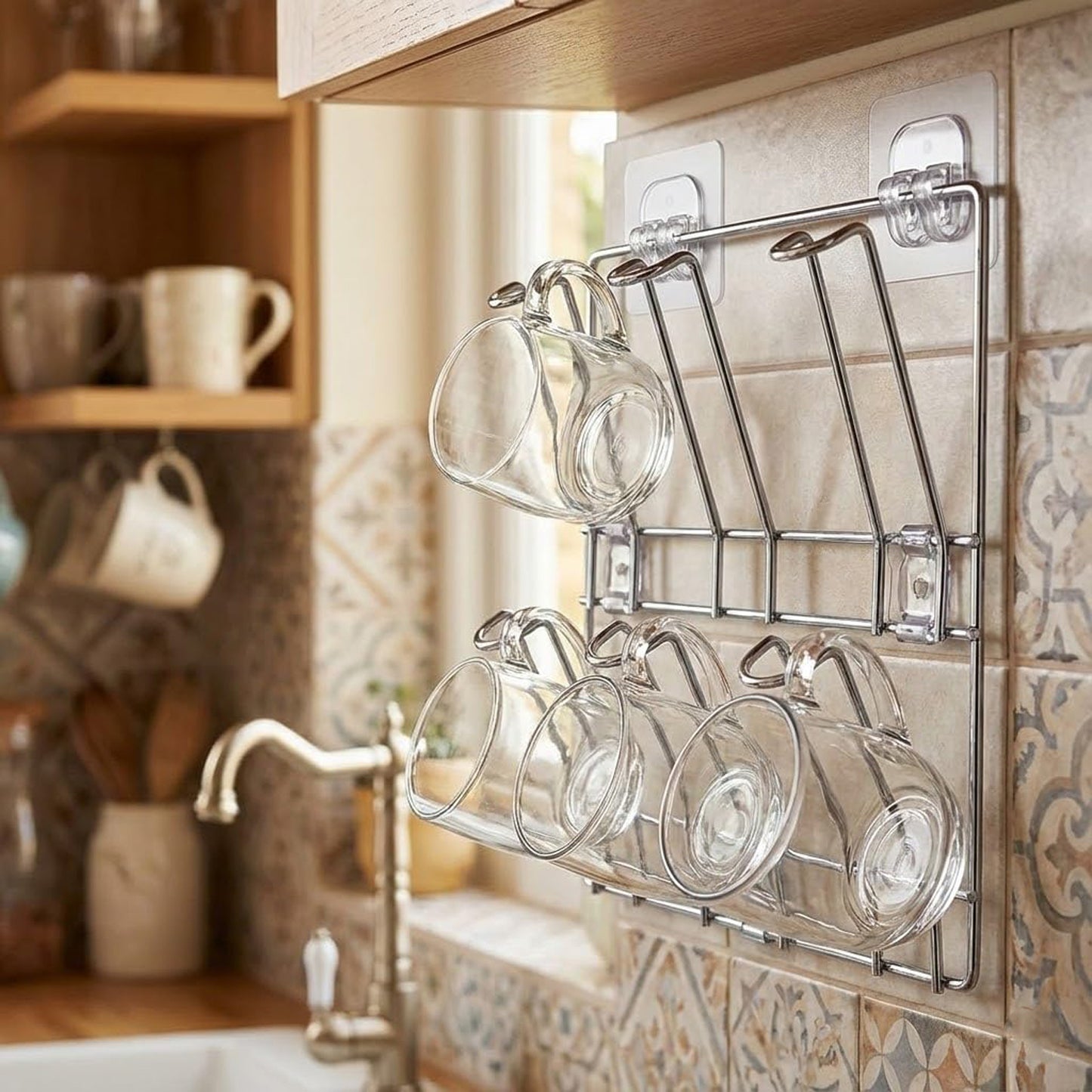 Stainless Steel Wall Mount Mug Rack - 25x25 cm, 1 Pc - Happy Price - Image 3