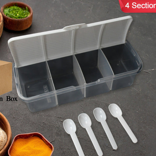 Kitchen Multipurpose Air-tight 4 Sections Storage Containers  Masala Boxpickle (Achar) Jar With 4 Spoon For Each Section (1 Pc  Mix Color) - Happy Price - Image 1