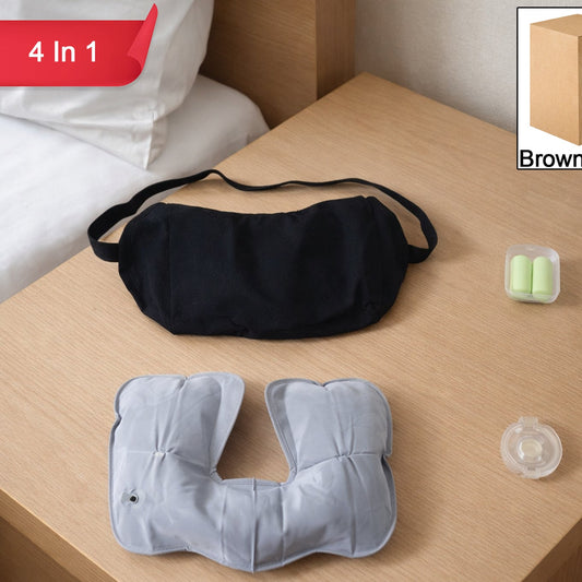 4-Piece Travel Comfort Kit: Eye Mask, Neck Pillow, Ear Plugs & Nose Clip - Happy Price - Image 1