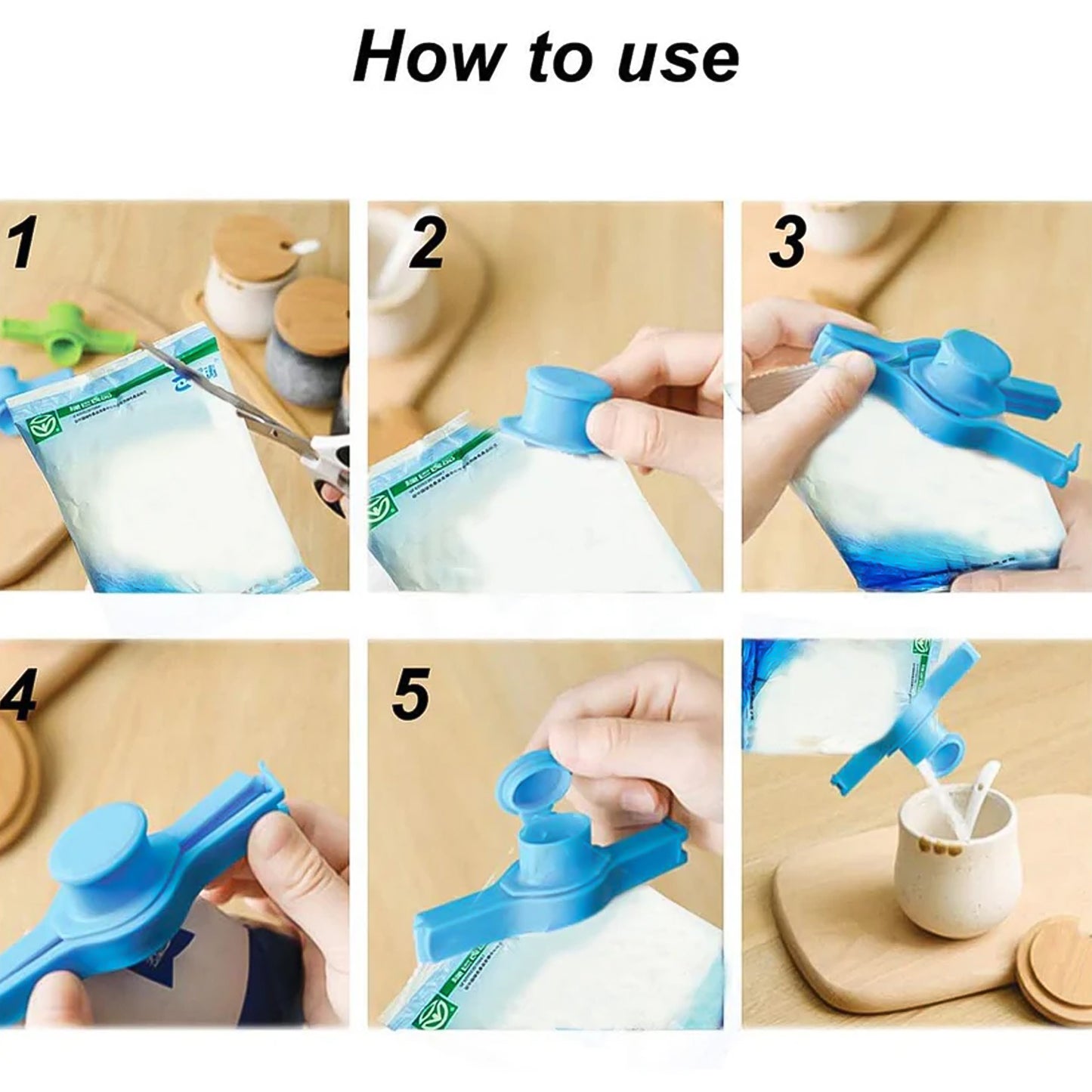 4 Pcs Pouch Sealer Clip with Pouring Spout - Reusable Bag Dispenser for Kitchen Groceries - Happy Price - Image 4