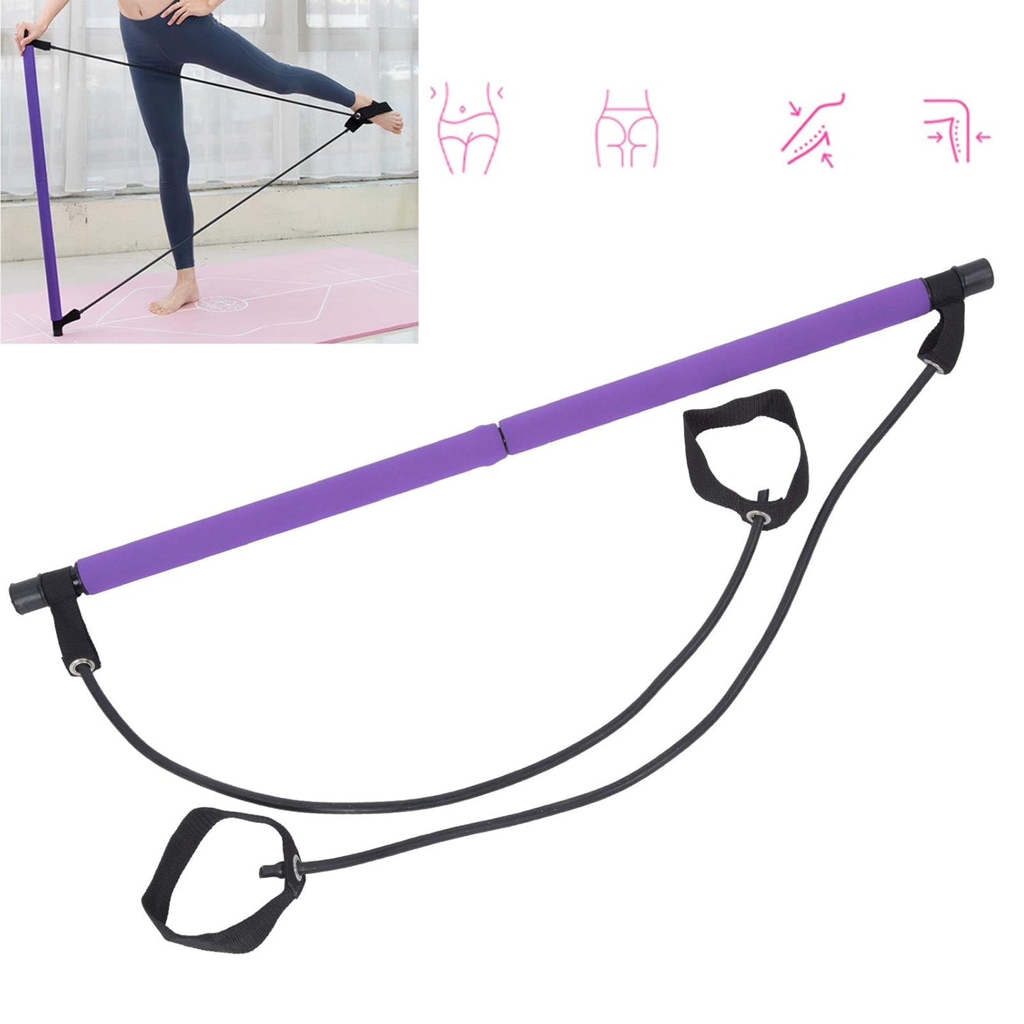 Pilates Bar with Resistance Bands - Full Body Workout Fitness Tube Rod (2 Pc) - Happy Price - Image 6