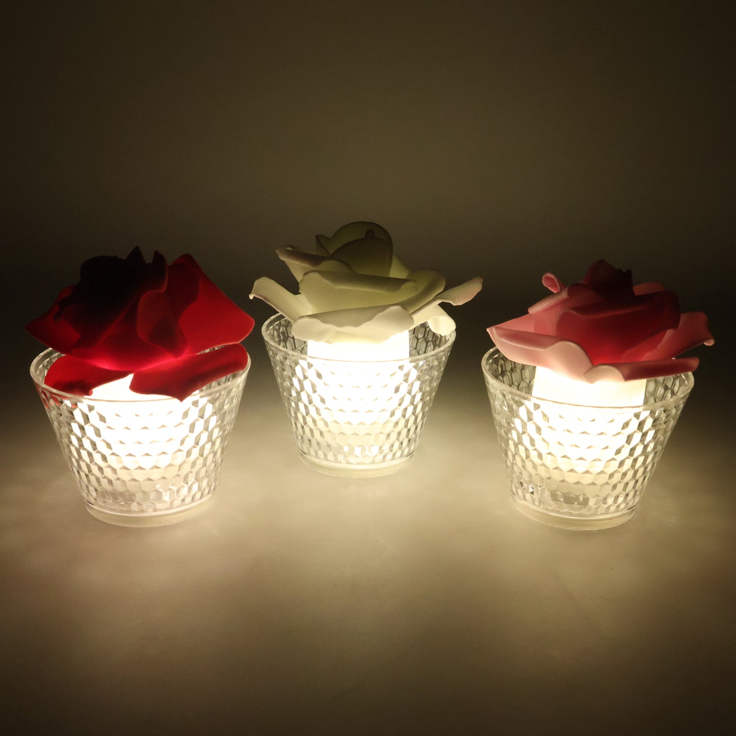 12 Pc Rose Shaped Flameless LED Candles with Glass Holder - Warm Glow Decorative Lights - Happy Price - Image 5