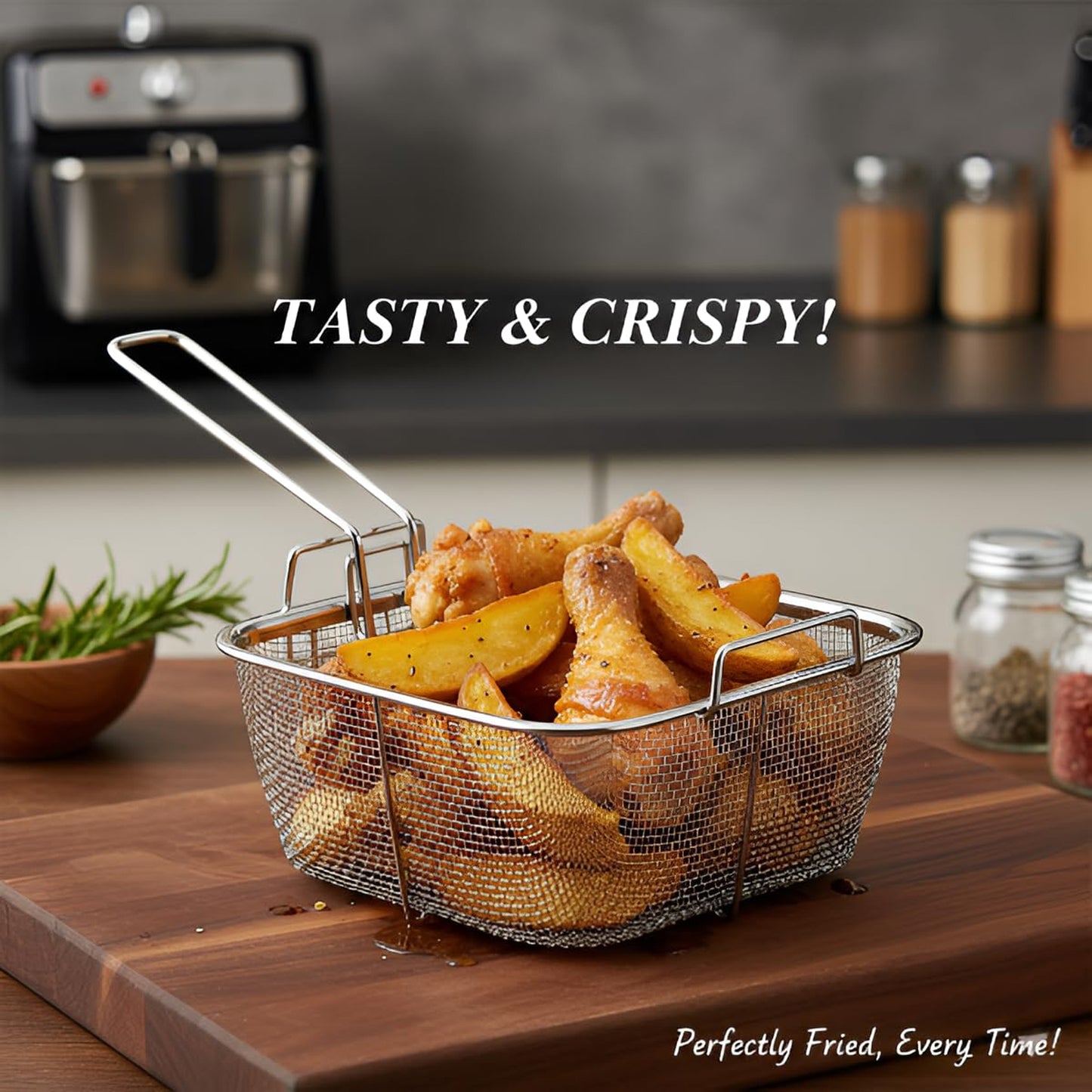 Stainless Steel Square Mesh Deep Fryer Basket with Long Handle (1 Pc) - Happy Price - Image 5