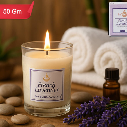 Inlief French Lavender Scented Soy Candle in Glass Jar (50gm, 1 Pc) - Happy Price - Image 1