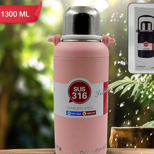 Stainless Steel Tumblers 316 Stainless Steel Vacuum Insulated Cup  Bottle Portable Travel Kettle  Water Bottle With Handle Outdoor Large Capacity Sports Kettle Cups  Bottle (1300 Ml) - Happy Price - Image 1