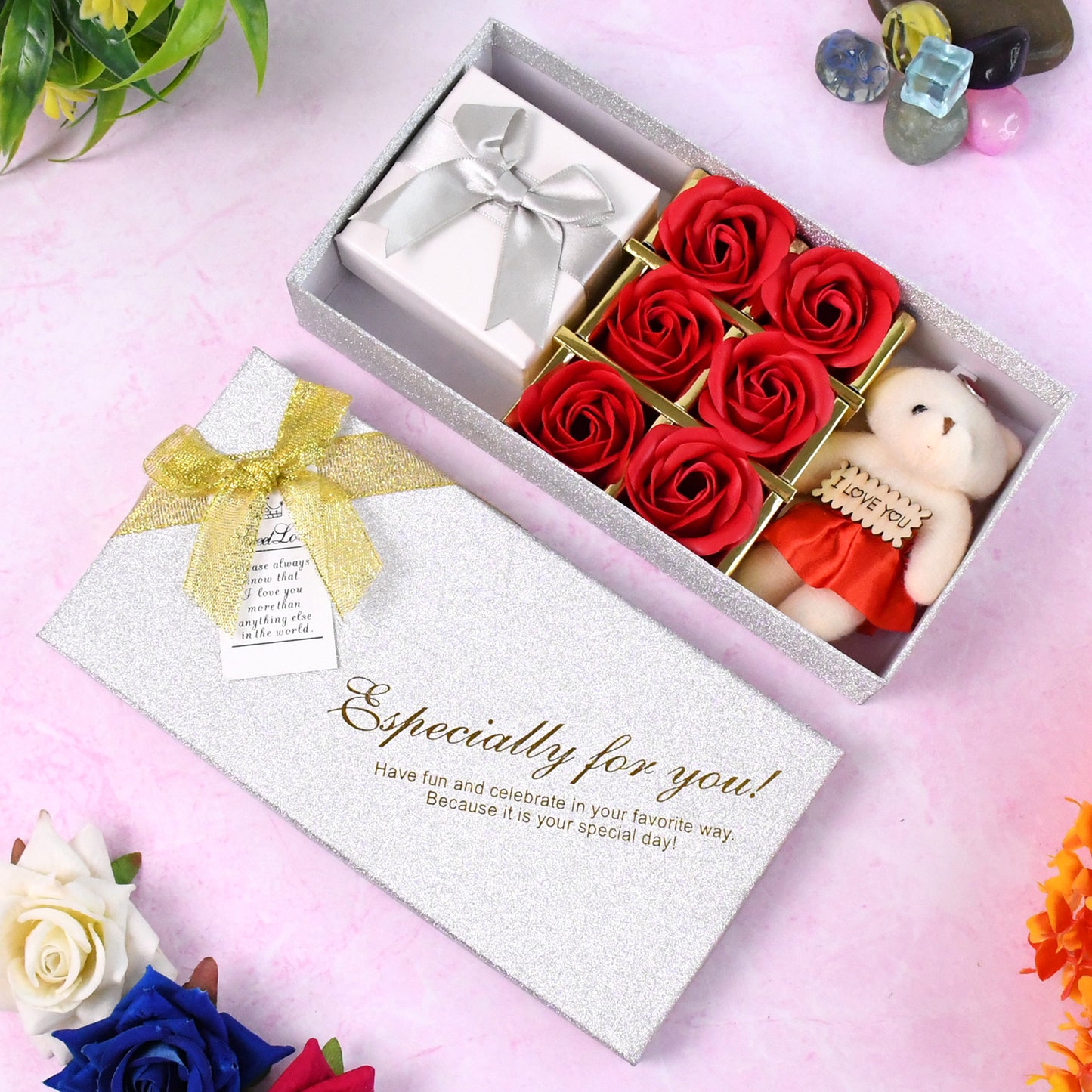 Valentine Day Gift Set Scented Rose Flowers Pack With Teddy - Happy Price - Image 2