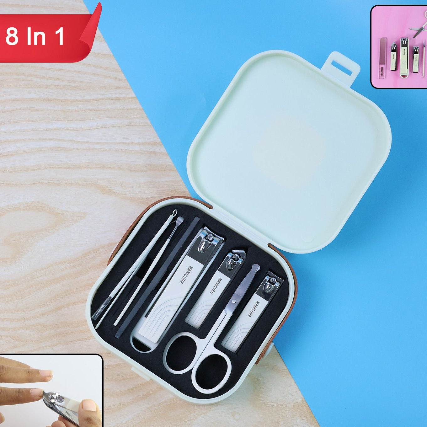 8-Piece Stainless Steel Manicure Pedicure Grooming Kit with Travel Case - Happy Price - Image 1