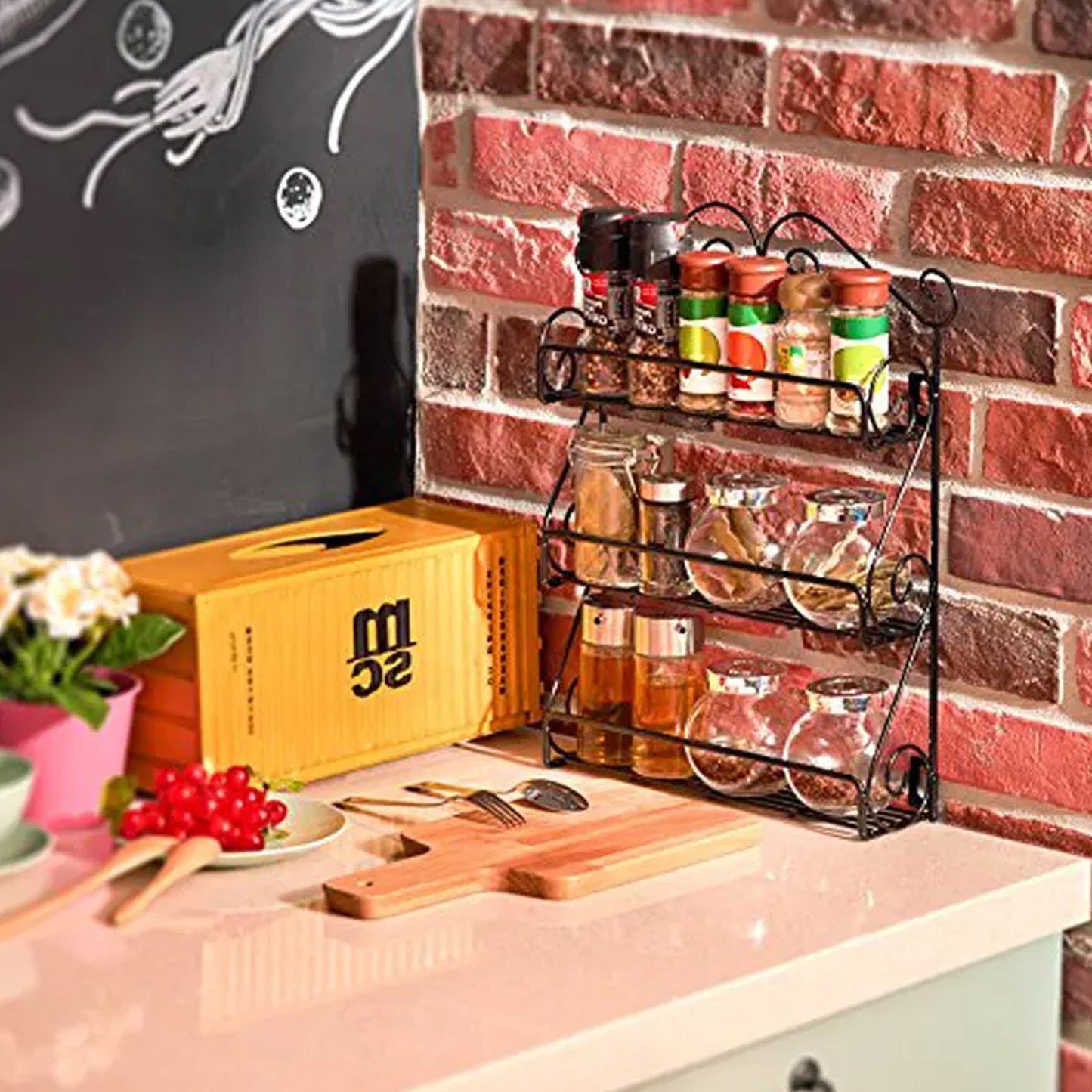 Big Wall Mounted Iron Wall Shelf With 3 Storage Racks For Kitchen Pantry Cabinet Counter Top Or Free Standing Rack Holder For Kitchen - Happy Price - Image 6
