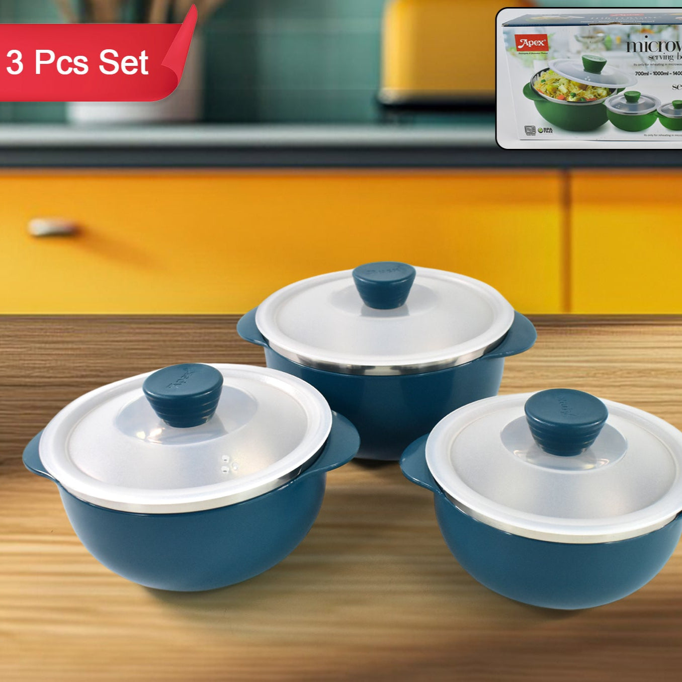 Apex Microwave-safe Serving Bowl 3 Pcs Set (700ml 1000ml 1400ml) - Happy Price - Image 1