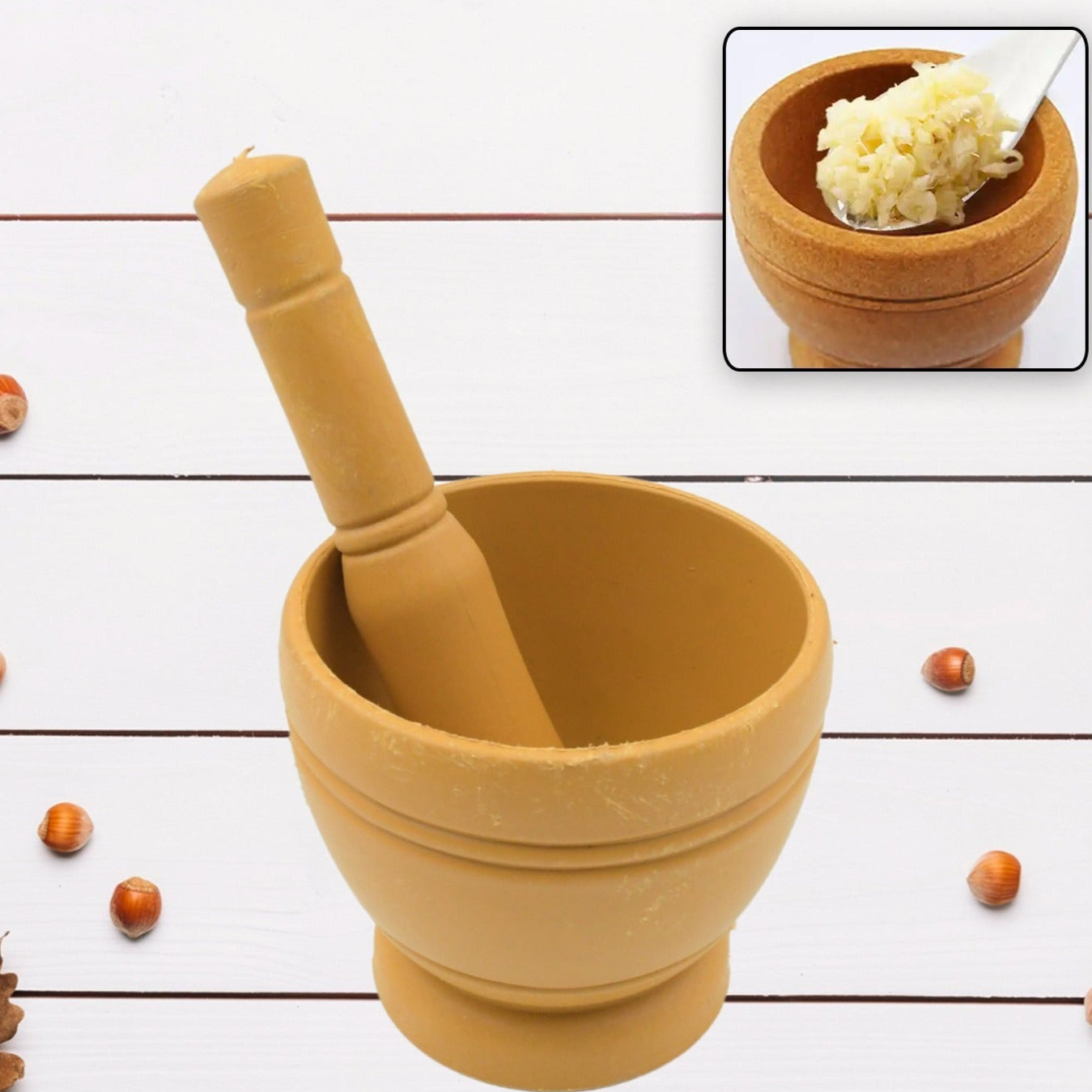 Mortar And Pestle Set For Spices Okhli Masher Khalbatta Kharal Mixer Natural  Traditional Grinder And Musal Well Design For Kitchen Home Herb - Happy Price - Image 1