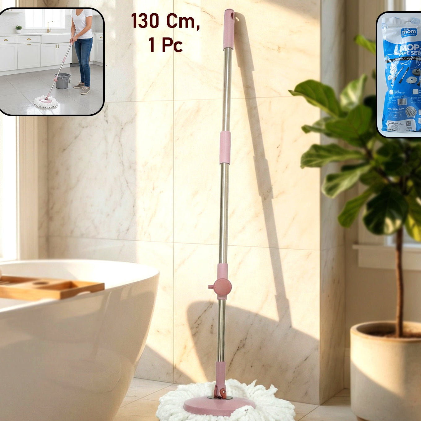 130 Cm Spin Mop Handle Pipe Set - Replacement Rod for Round Spin Mops - Happy Price - Image 1