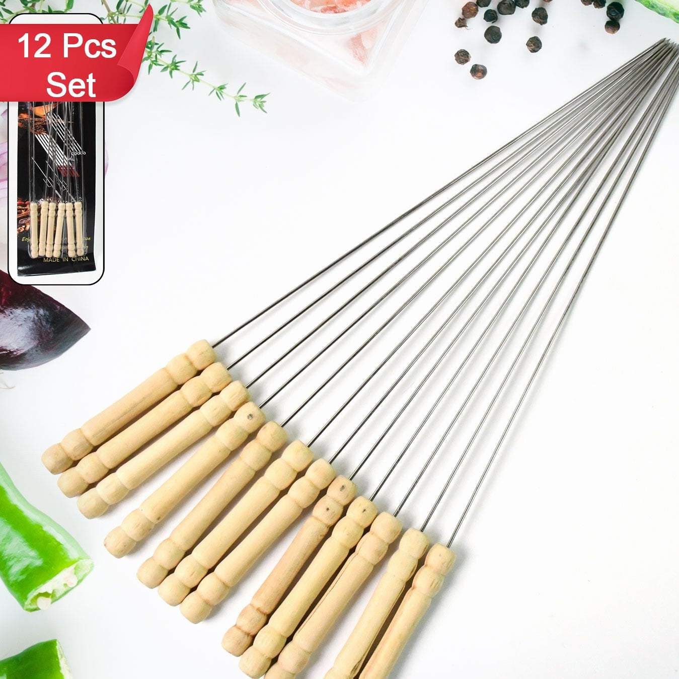 2224 Bbq Tandoor Skewers Grill Sticks For Barbecue (Pack Of 12)