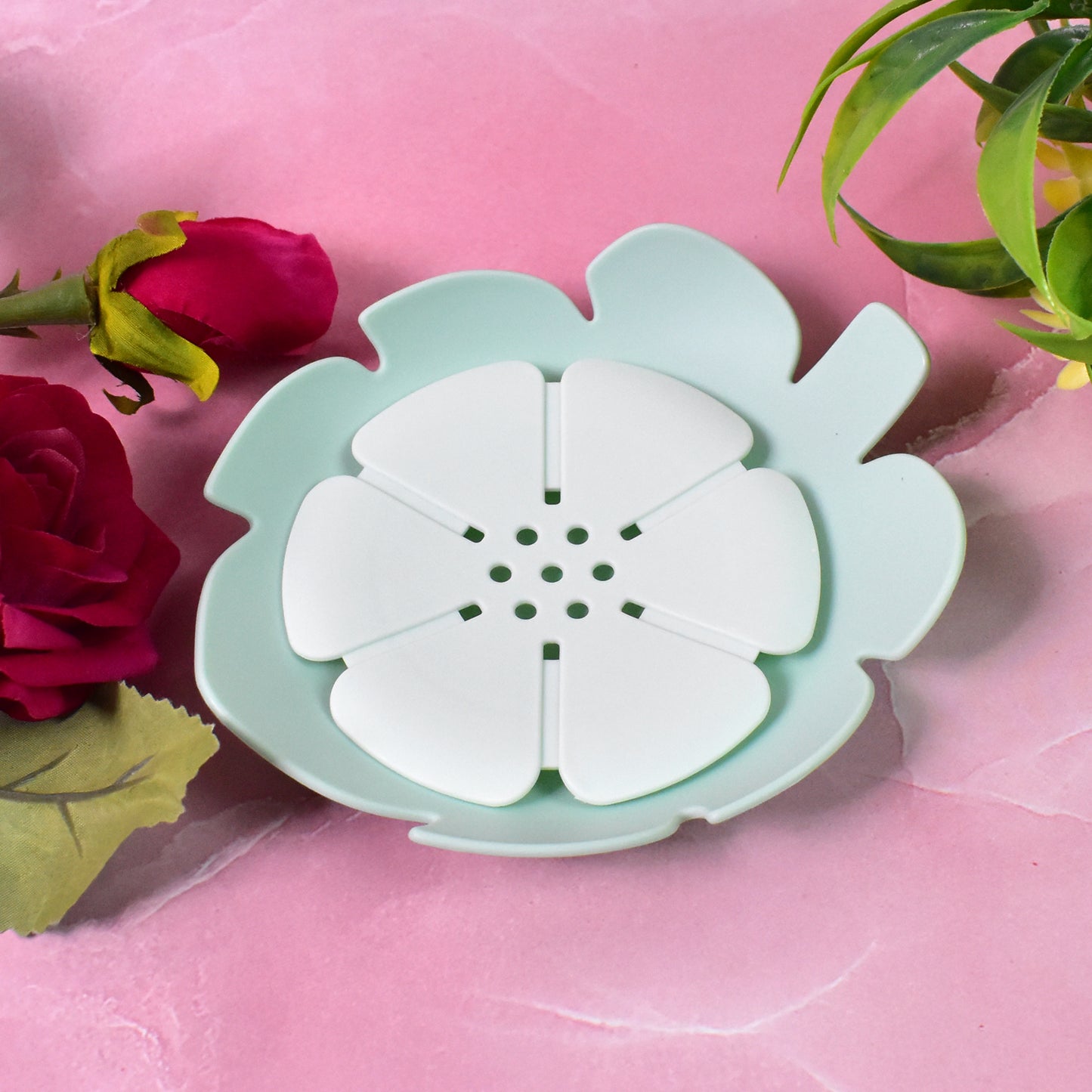 Plastic Flowers Soap Dish Bathroom Accessories Set Shower Gift (1 Pc) - Happy Price - Image 3