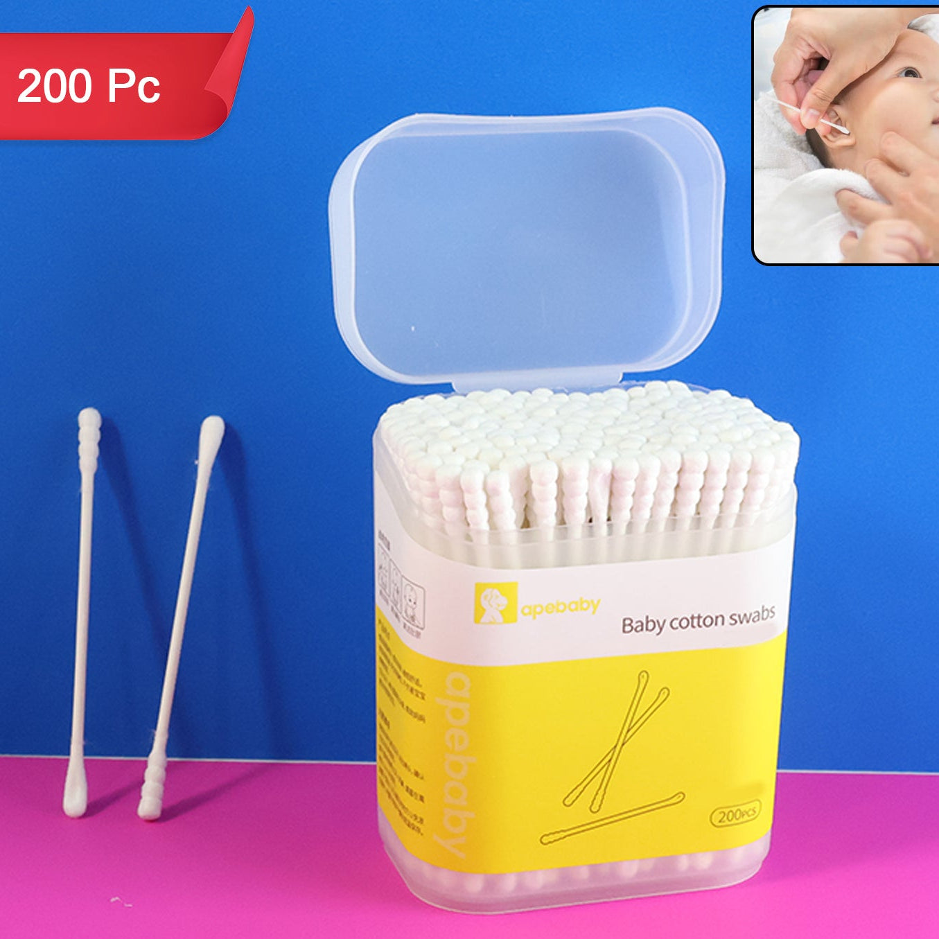 Soft Baby Cotton Swabs - 200 Pc Pack for Gentle Cleaning - Happy Price - Image 1