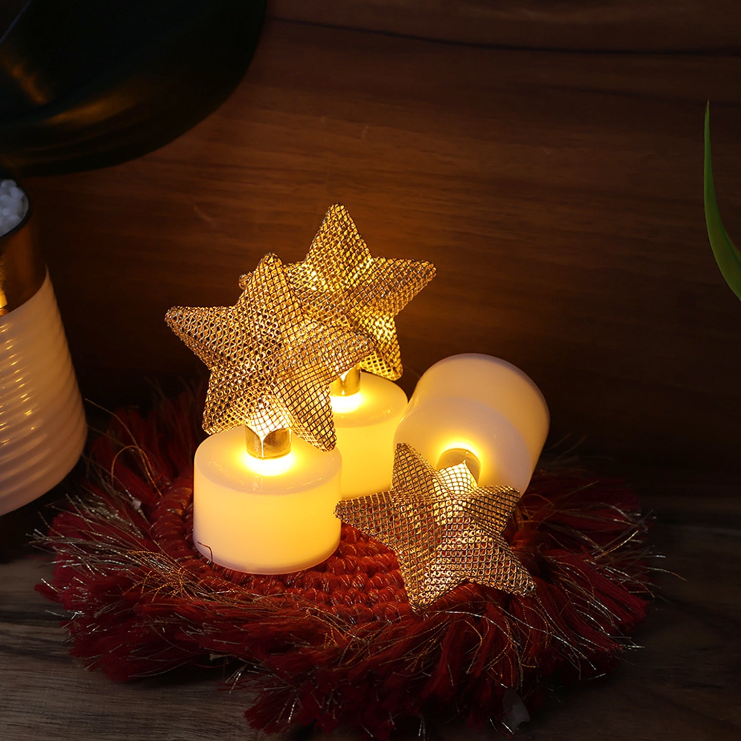 Set of 6 Golden Star LED Flameless Tealight Candles - Happy Price - Image 7