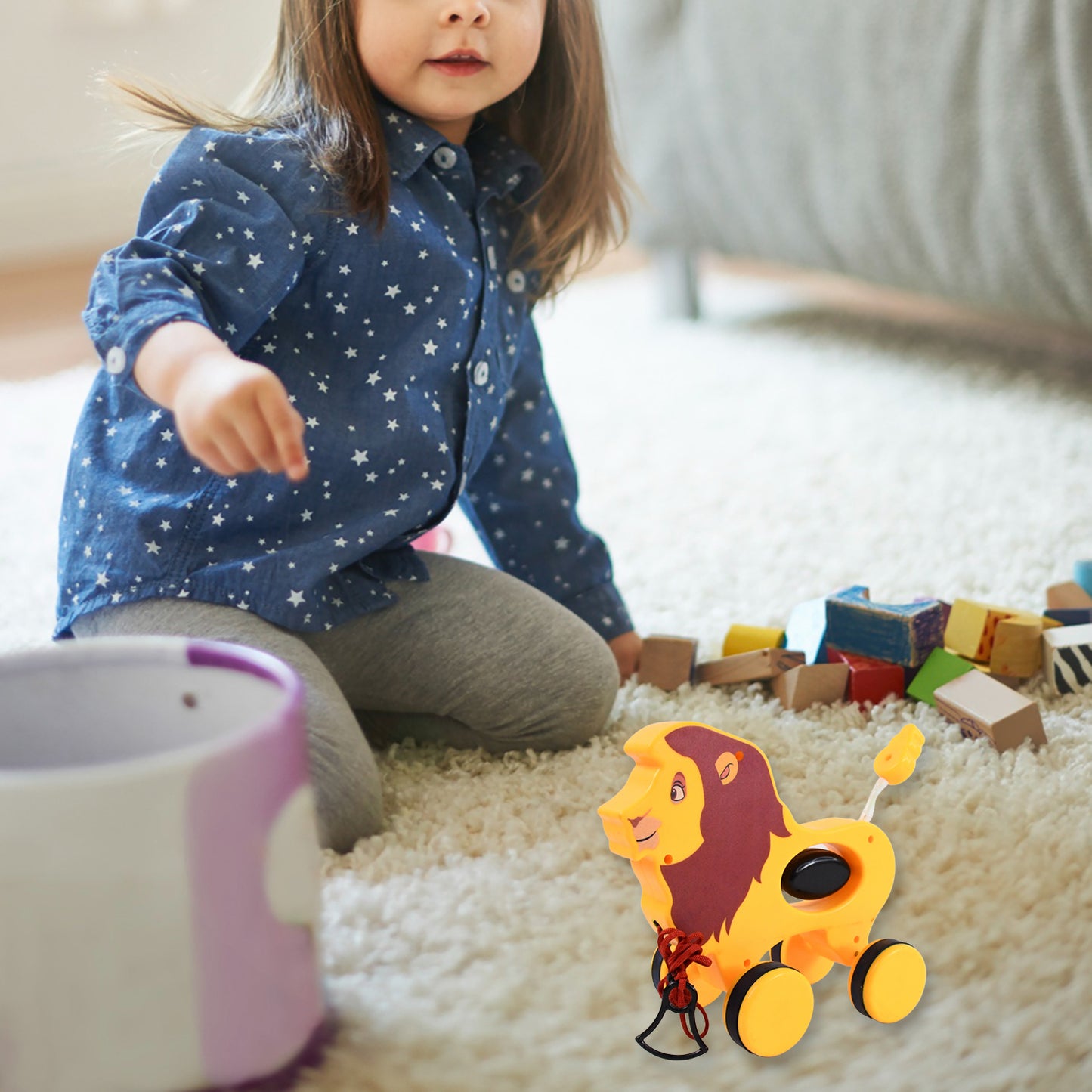 Lion Pull Along Toy Baby Early Walking Pull Toy (1 Pc) - Happy Price - Image 3