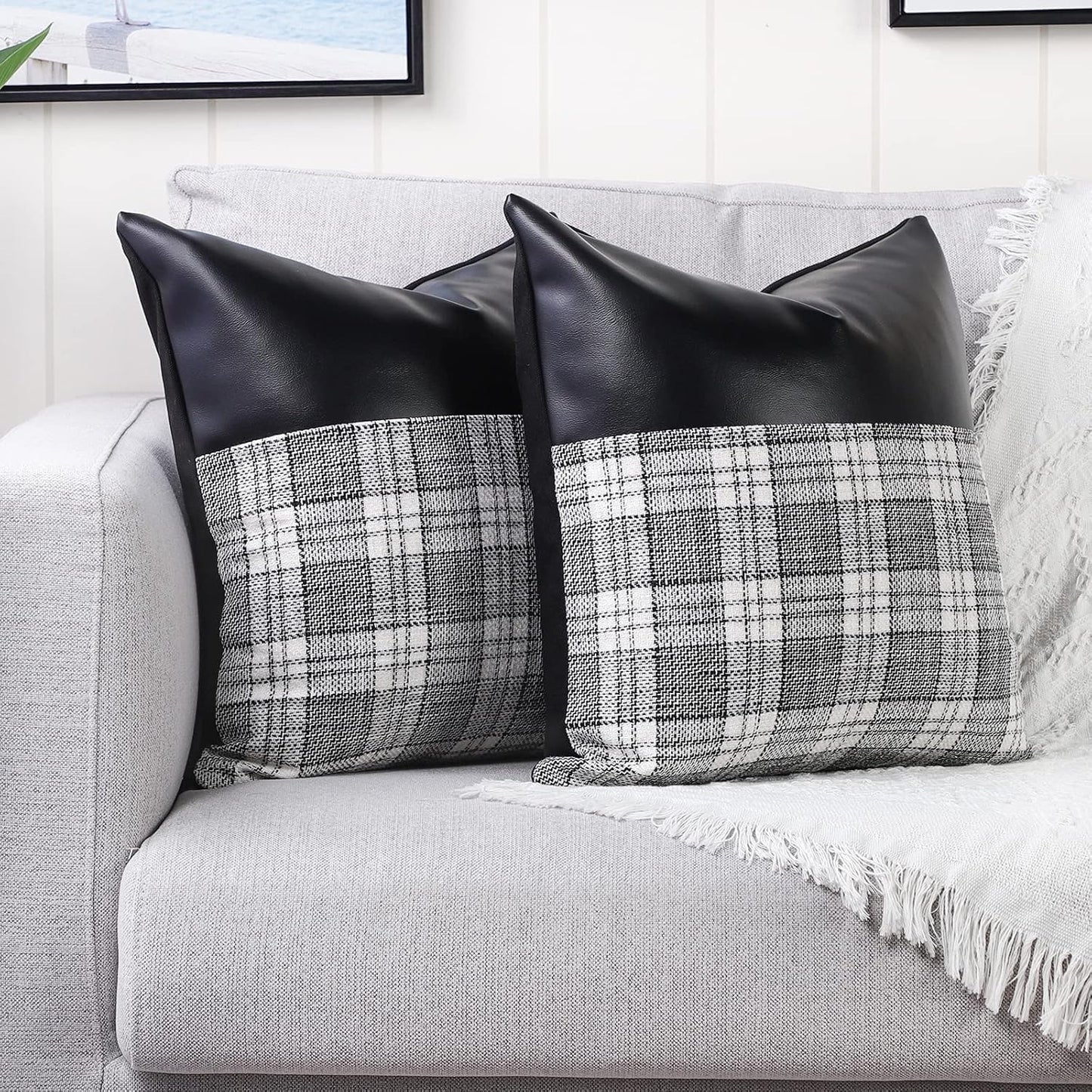 Pillow Covers Cushion Cases Soft Leather And Cotton (23  22 Inch  1 Pair  2 Pc) - Happy Price - Image 2