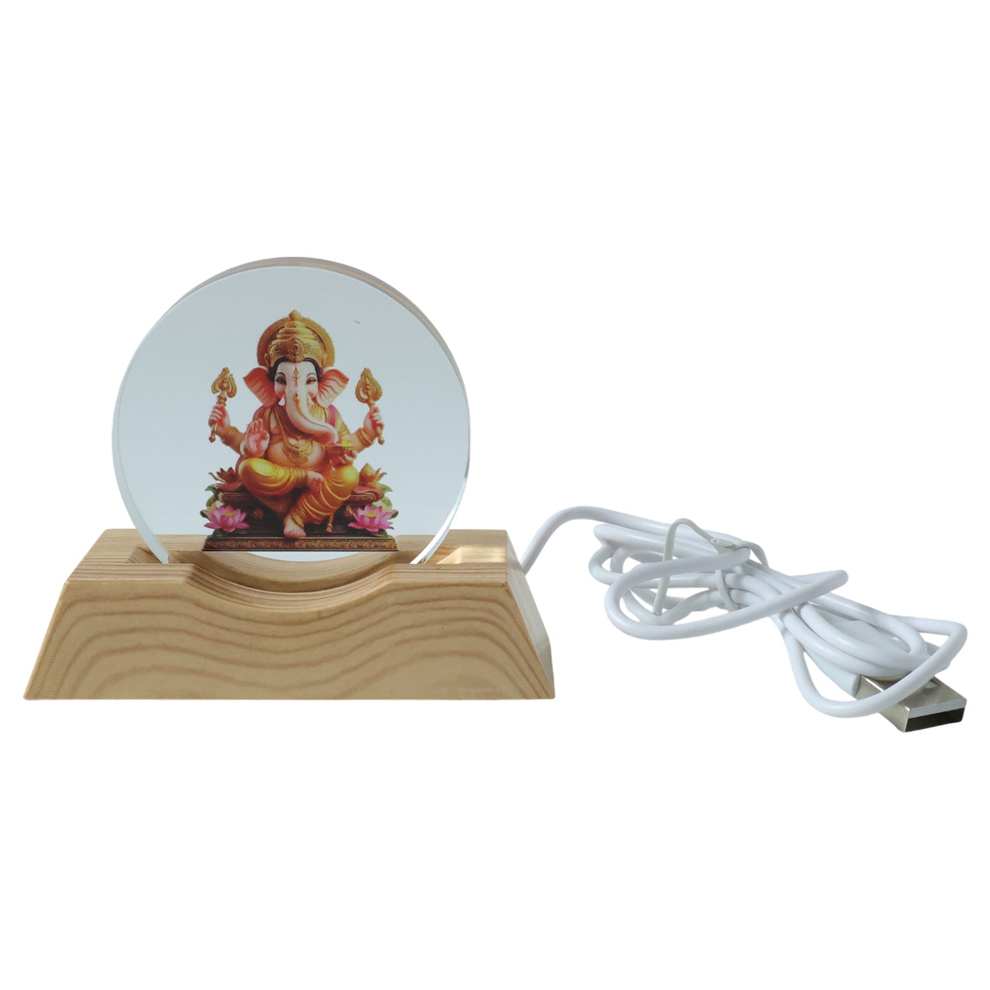 Lord Ganesha 3D Acrylic LED Night Lamp with Wooden Base - 1 Pc - Happy Price - Image 4