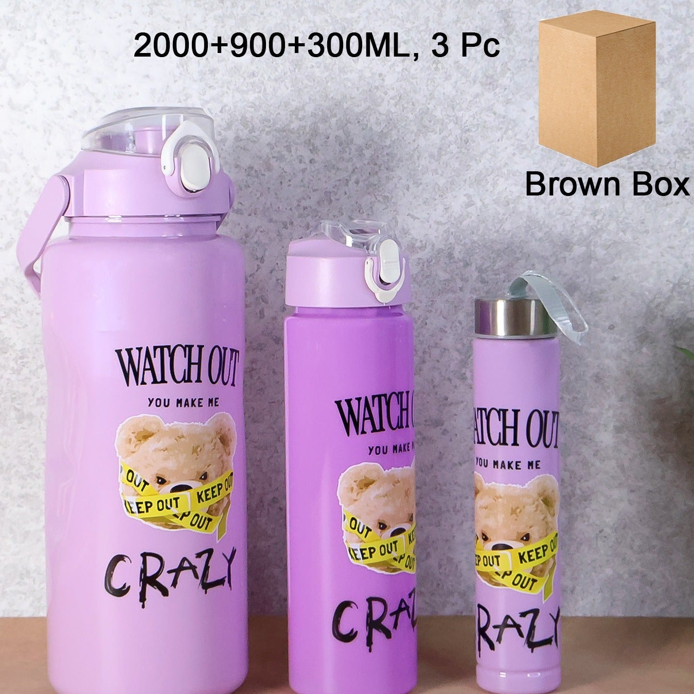 Set of 3 Printed Water Bottles - 2000ml, 900ml, 300ml - Happy Price - Image 1