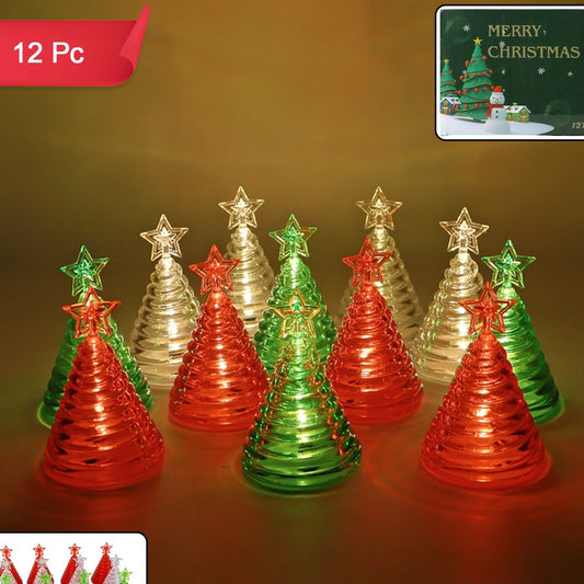12 Pc Christmas Tree LED Decorative Lights Set with Star Topper - Battery Operated Flameless Festive Decor - Happy Price - Image 1