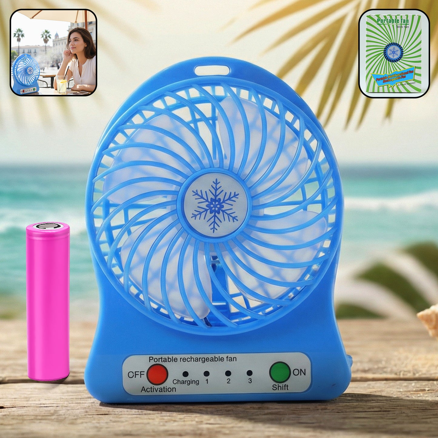 Portable Rechargeable Mini Fan with LED Light - 1 Pc - Happy Price - Image 1