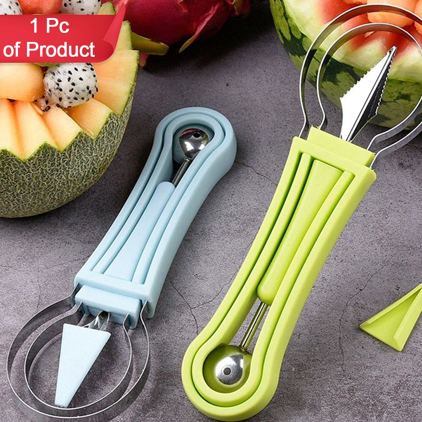 4 In 1 Stainless Steel Melon Baller Seed Remover Sorbet Dessert Ball Spoon Fruit Digging Spoon Double Sided Fruit Scooper Watermelon Baller Scoop - Happy Price - Image 1