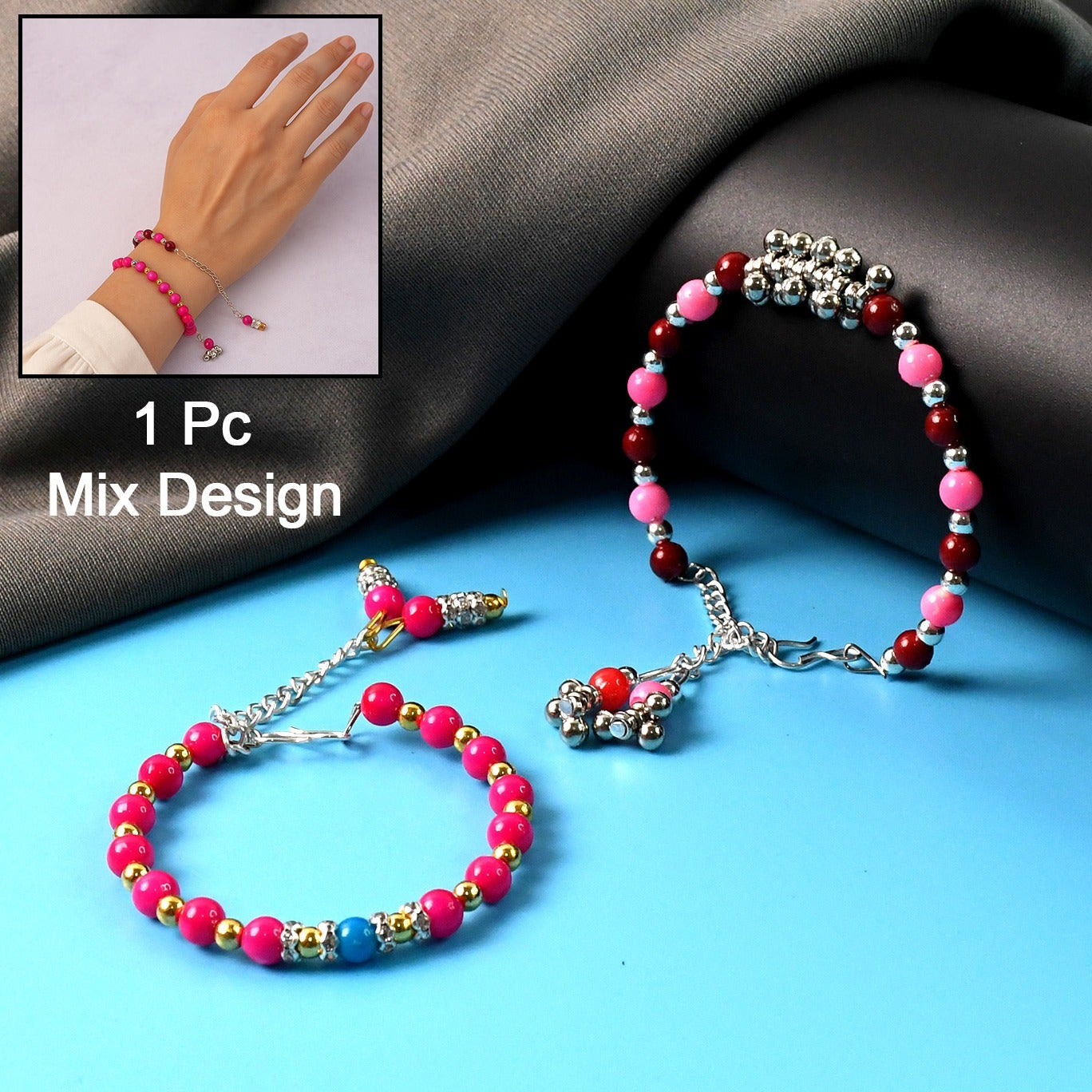 Traditional And Trendy Beaded Bracelet With Adjustable Chain (1 Pc) - Happy Price - Image 1