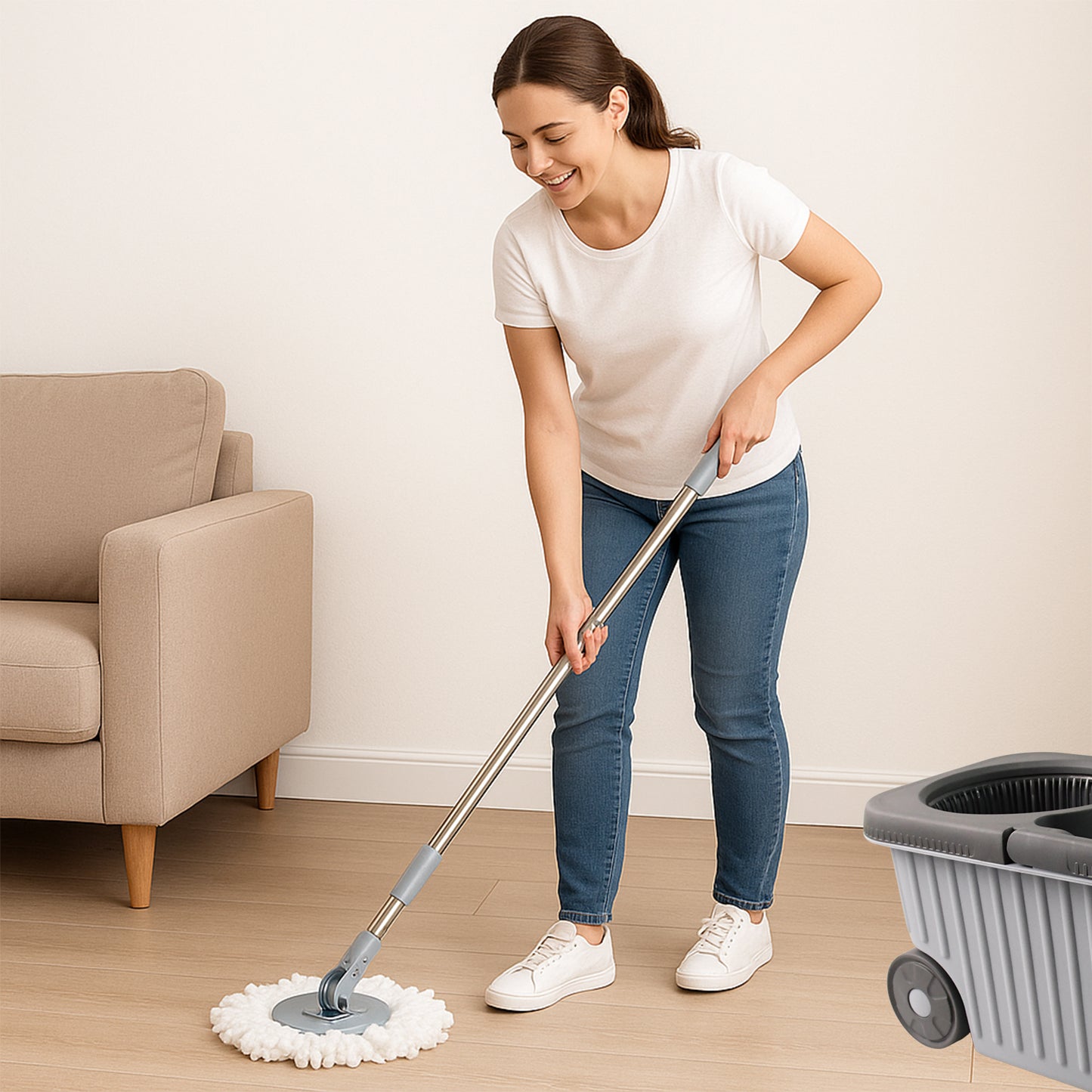 Apex Magic Spin Mop Cleaning Set With Dual Chamber Bucket  Wheels - Happy Price - Image 7