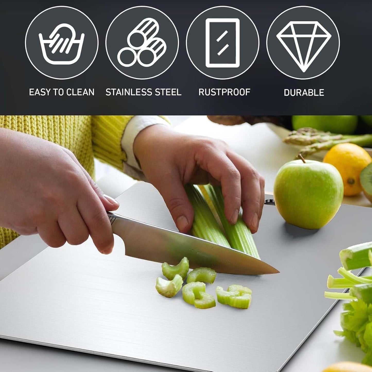 Medium Stainless Steel Chopping Board - 228 x 330 mm, 1.5mm Thick - Happy Price - Image 7
