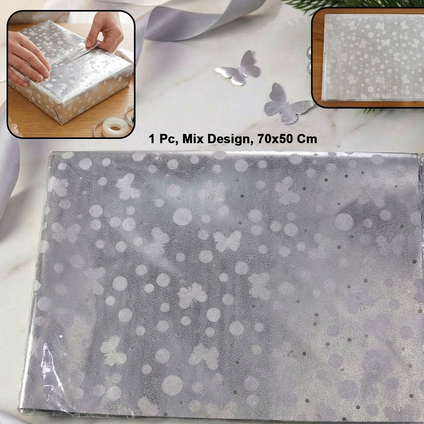 Butterfly Pattern Gift Wrap Sheet - 70x50 CM, 1 Piece - Happy Price - Image 1