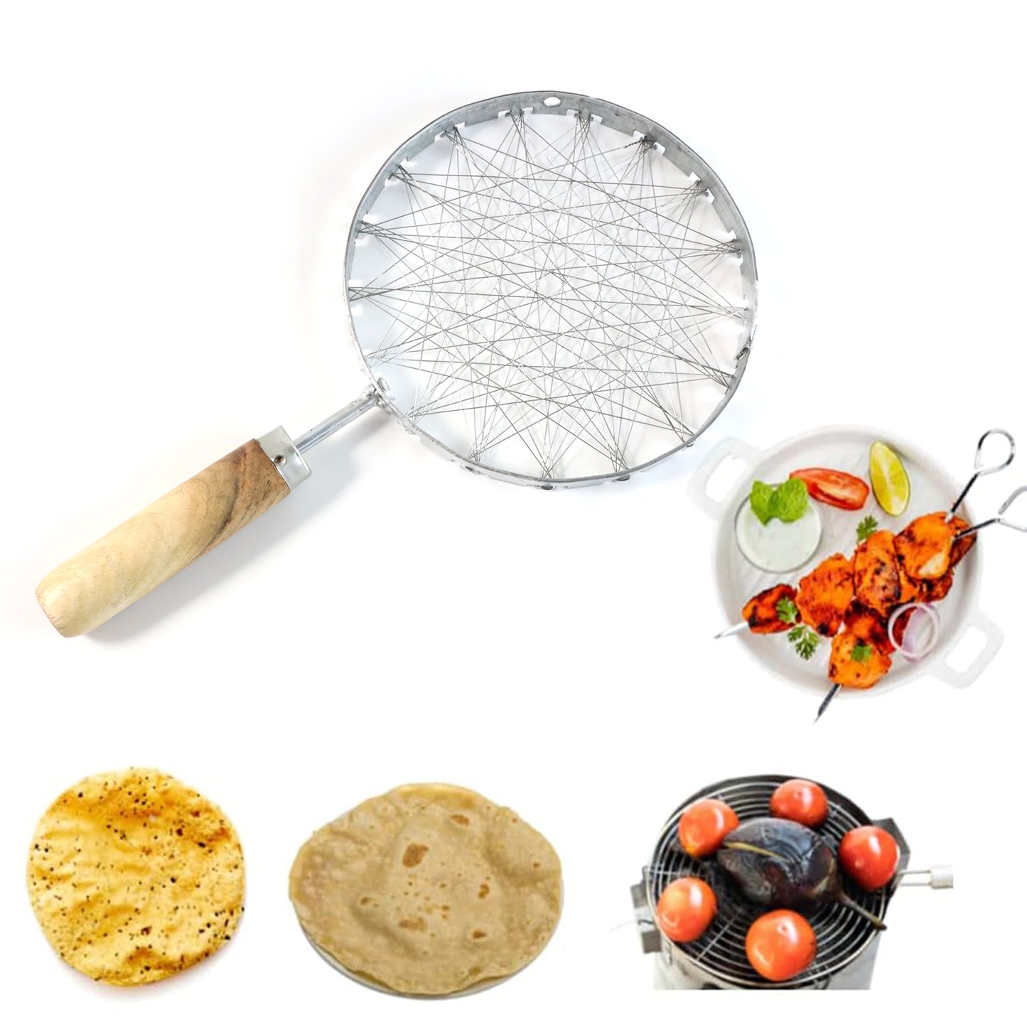Stainless Steel Wire Skimmer with Wooden Handle (1 Pc) - Kitchen Frying and Straining Tool - Happy Price - Image 6