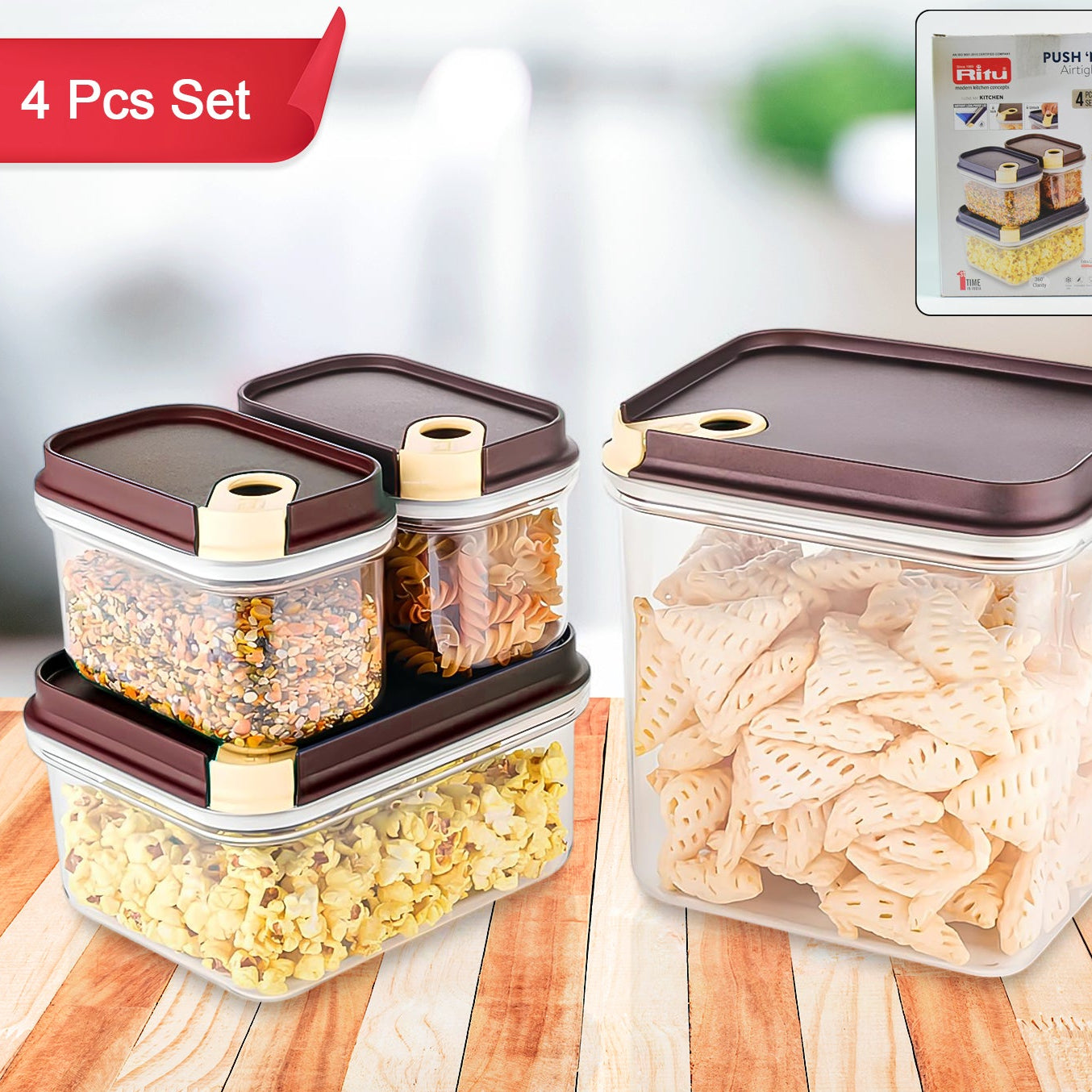 Ritu Push N Lock Airtight Food Storage Container Set (4 Pc) - Happy Price - Image 1